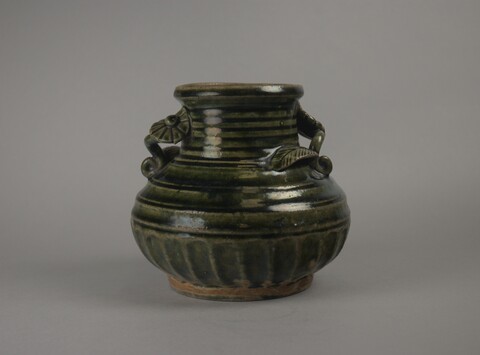 Green Glazed Two-handled Ceramic Jar