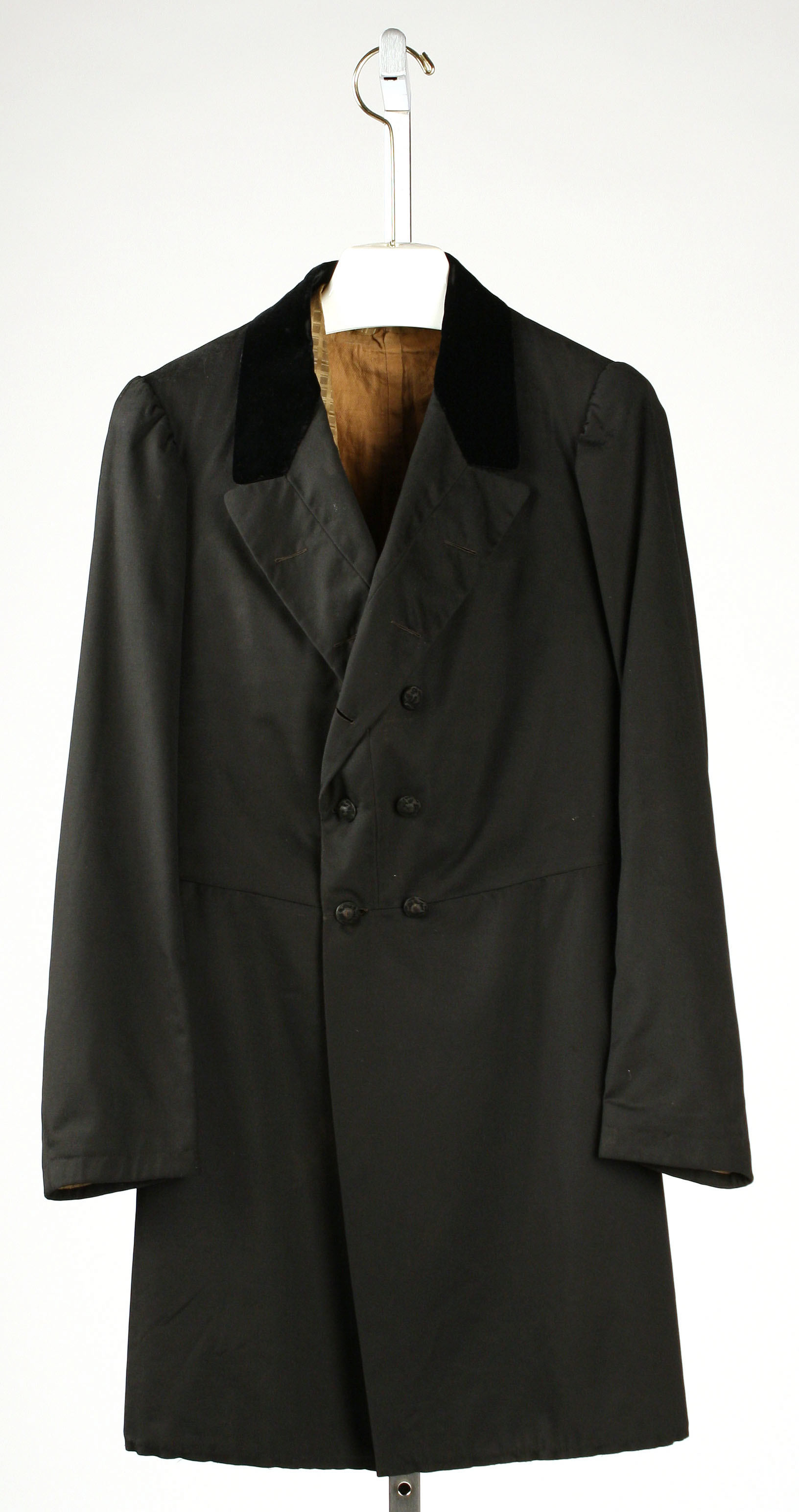 Black Double-breasted Overcoat on Hanger