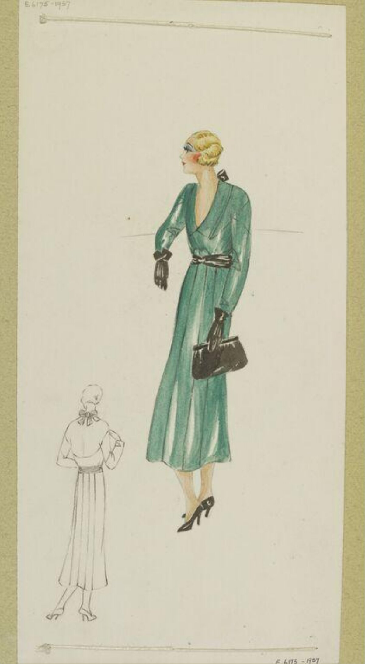 1930s Green Dress Fashion Sketch