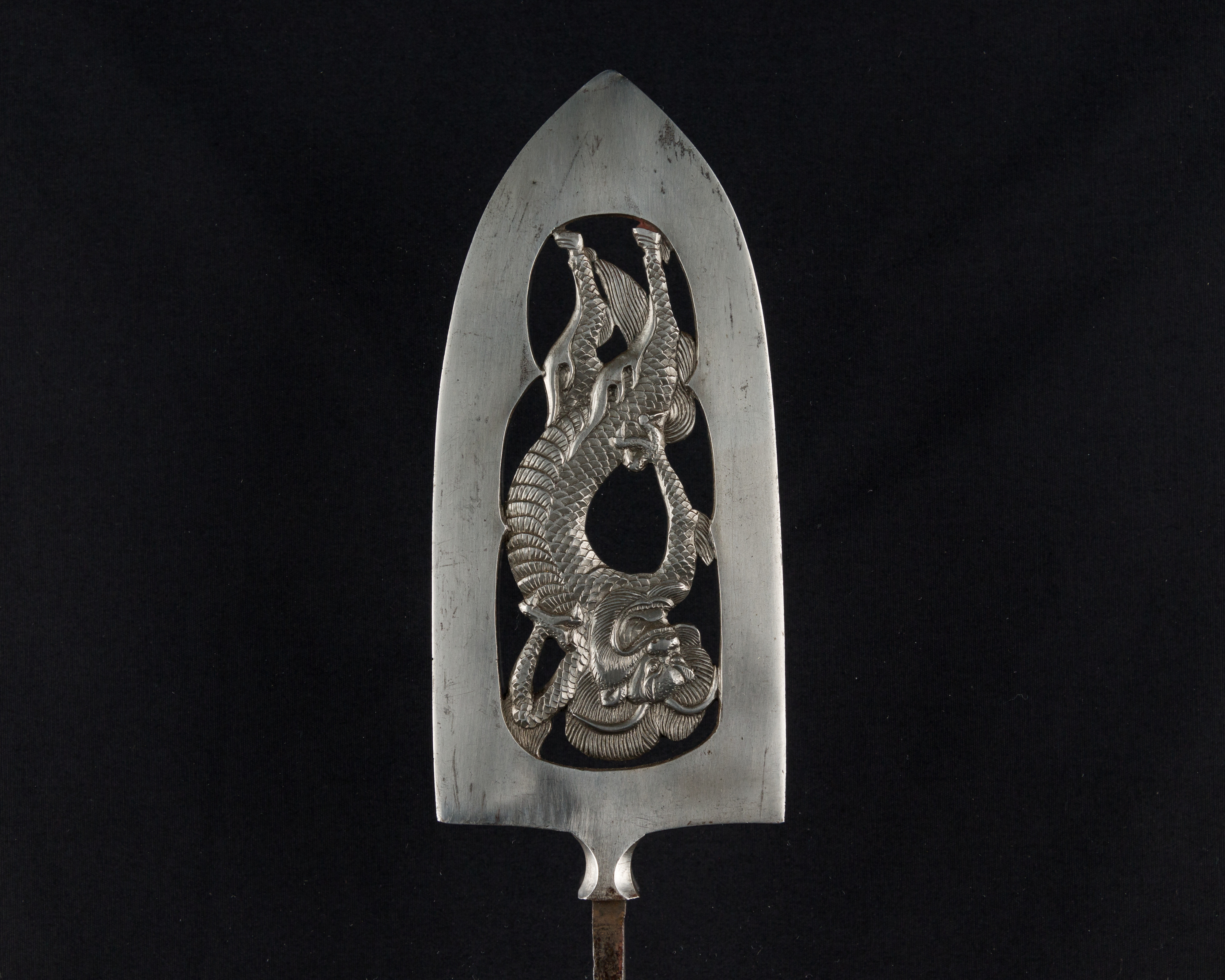Openwork Dragon Carved Spear Head