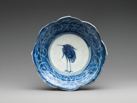 Blue and White Heron Porcelain Plate