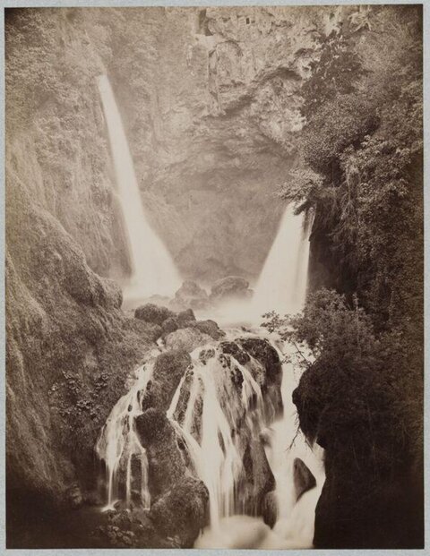 Vintage Double Waterfall Landscape