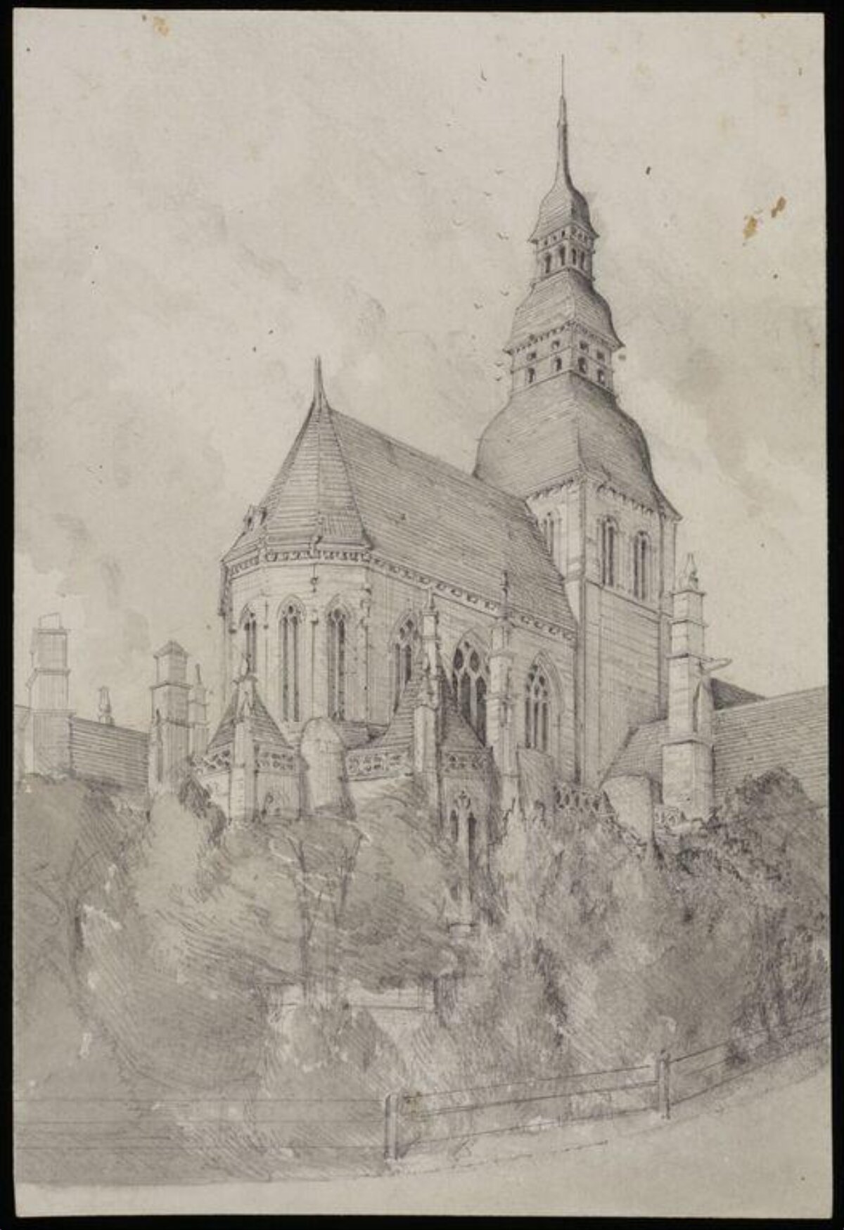 Pencil Sketch of Hilltop Gothic Church
