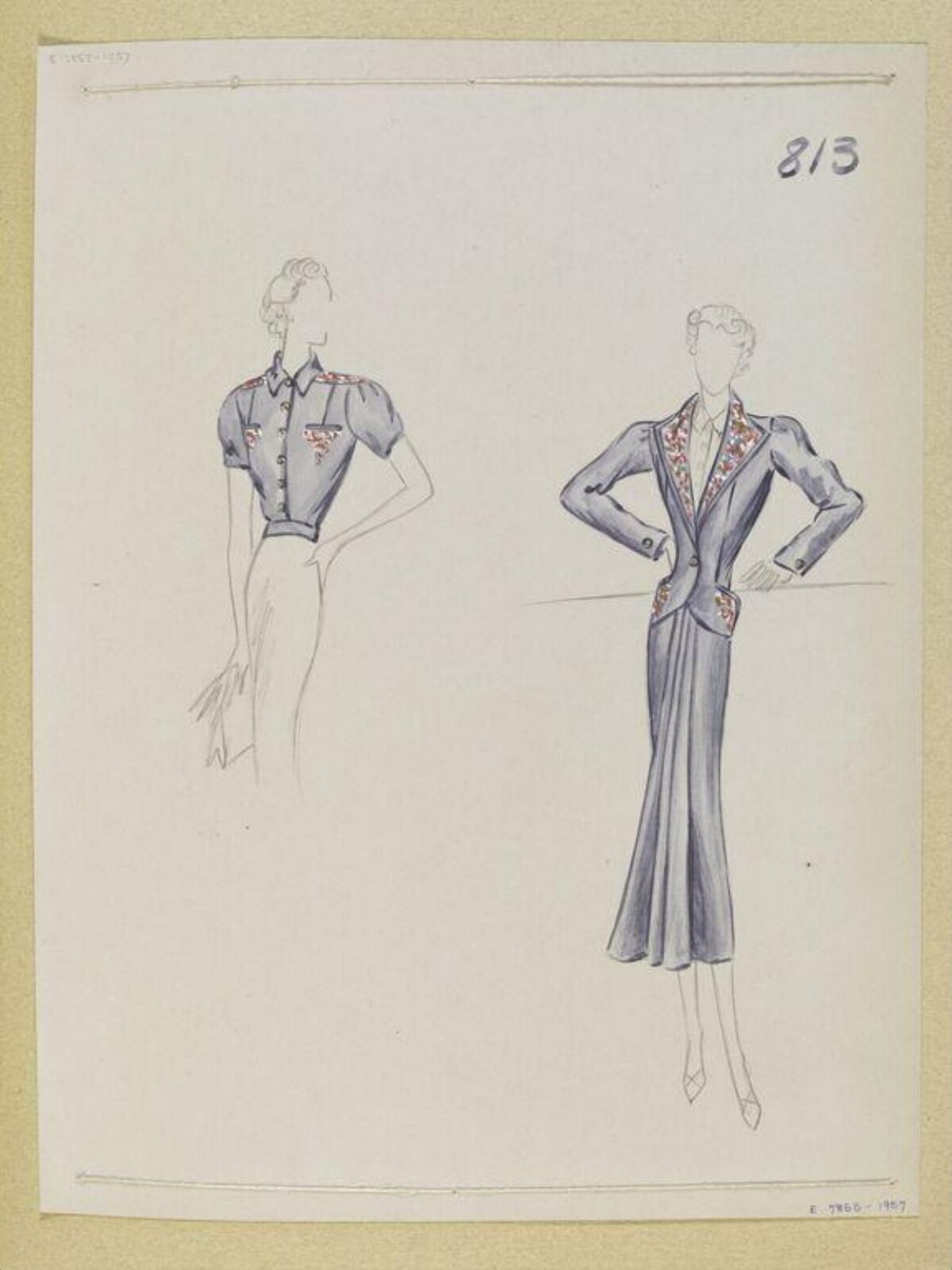 Two Vintage Fashion Design Sketches