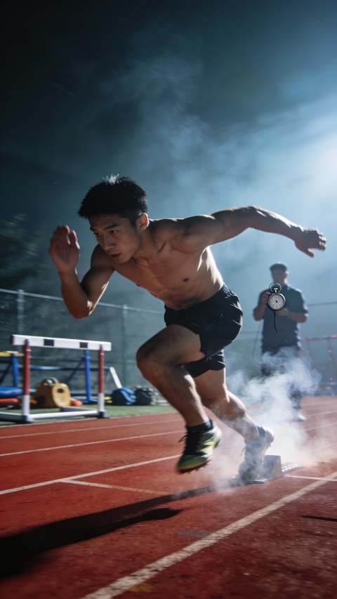 Sprinter Explodes Off Starting Blocks