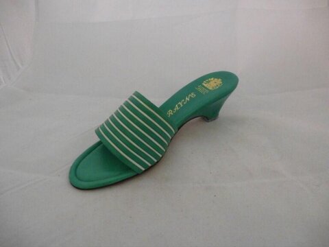 Green Striped Wedge Slide Sandal