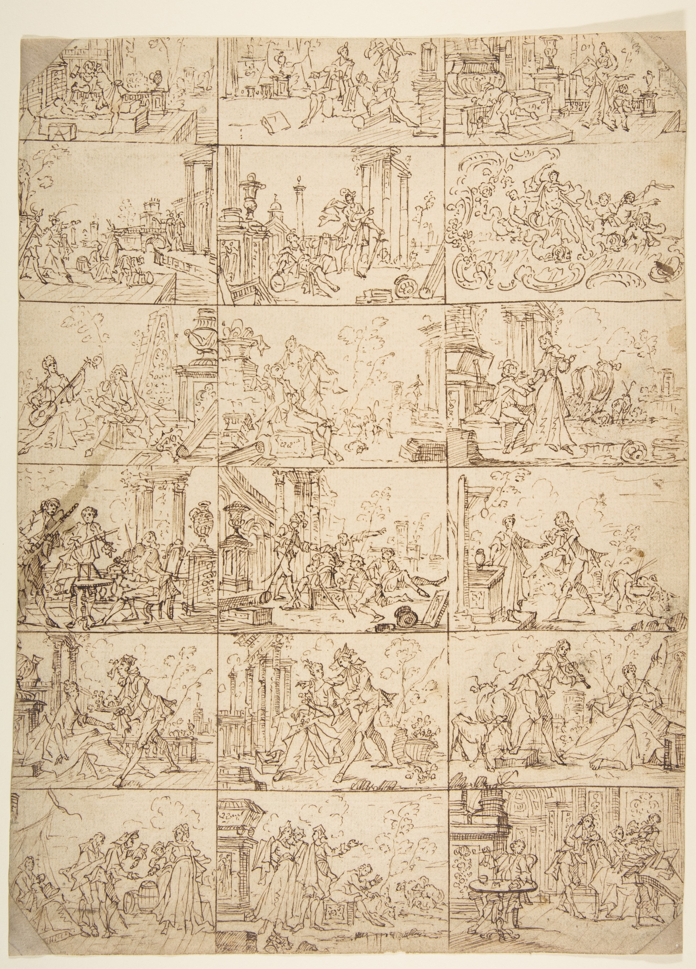 Grid of Narrative Ink Sketches