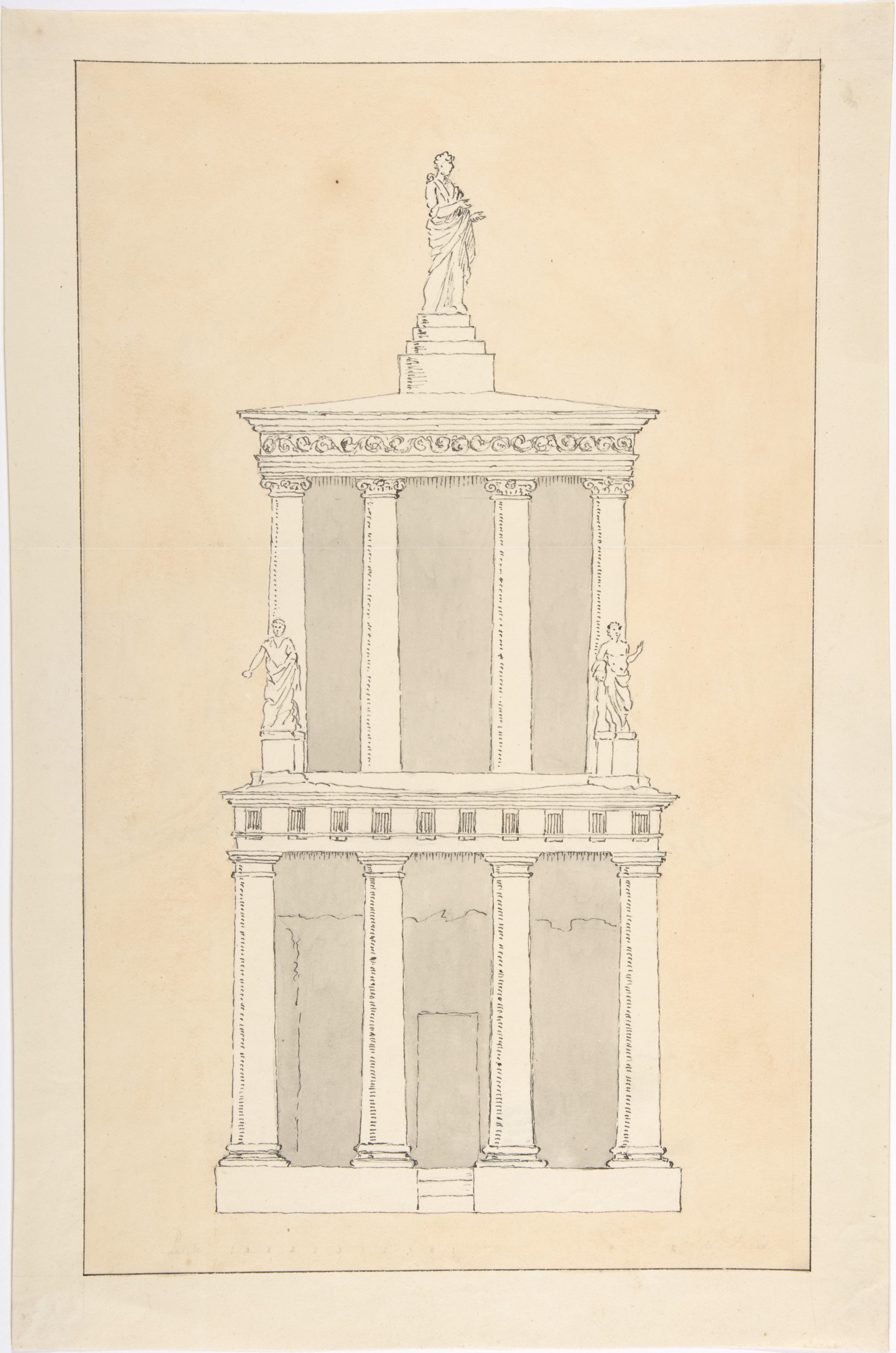 Ink Sketch of Two-Tiered Classical Monument