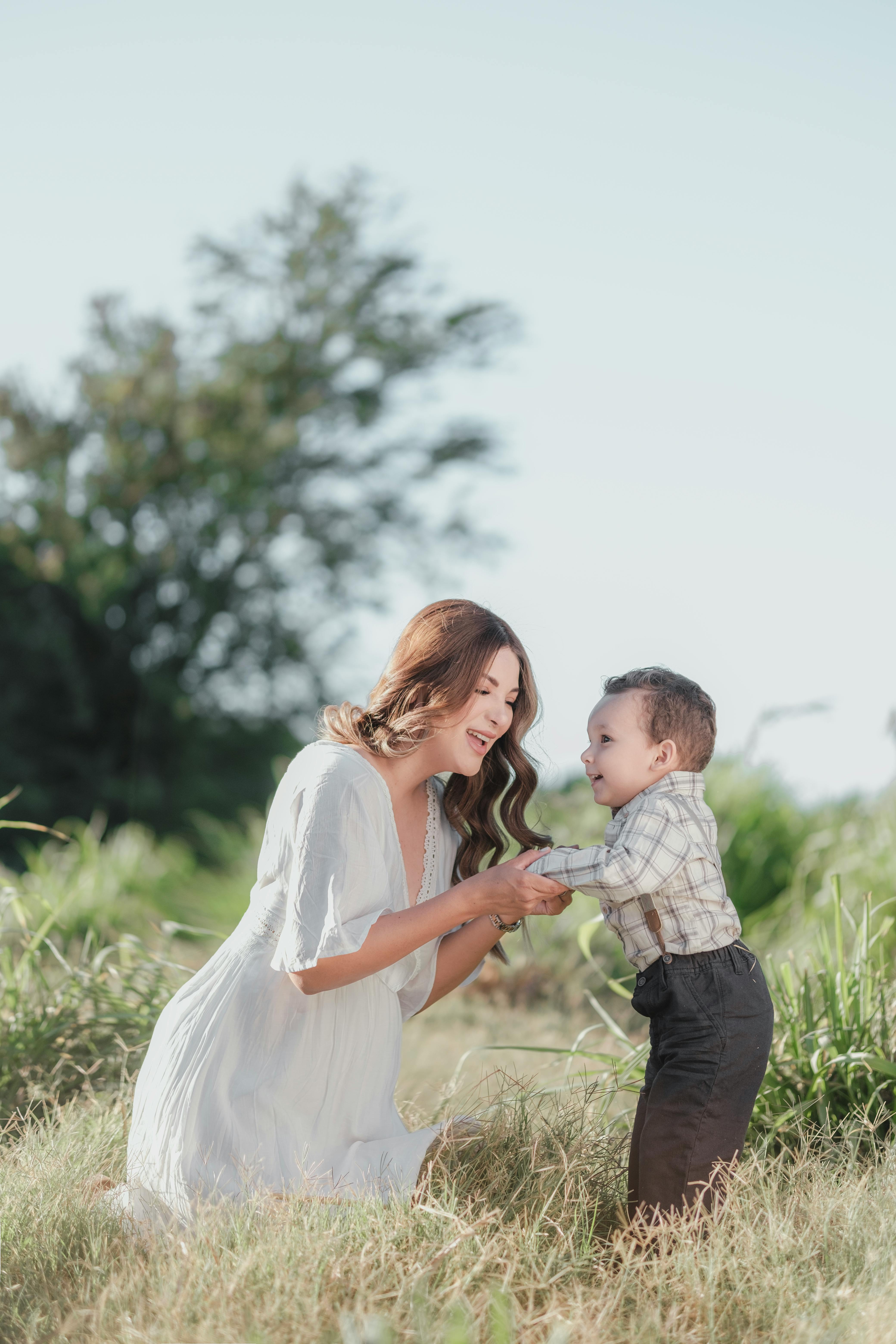 Mother and Toddler Playing Outdoors