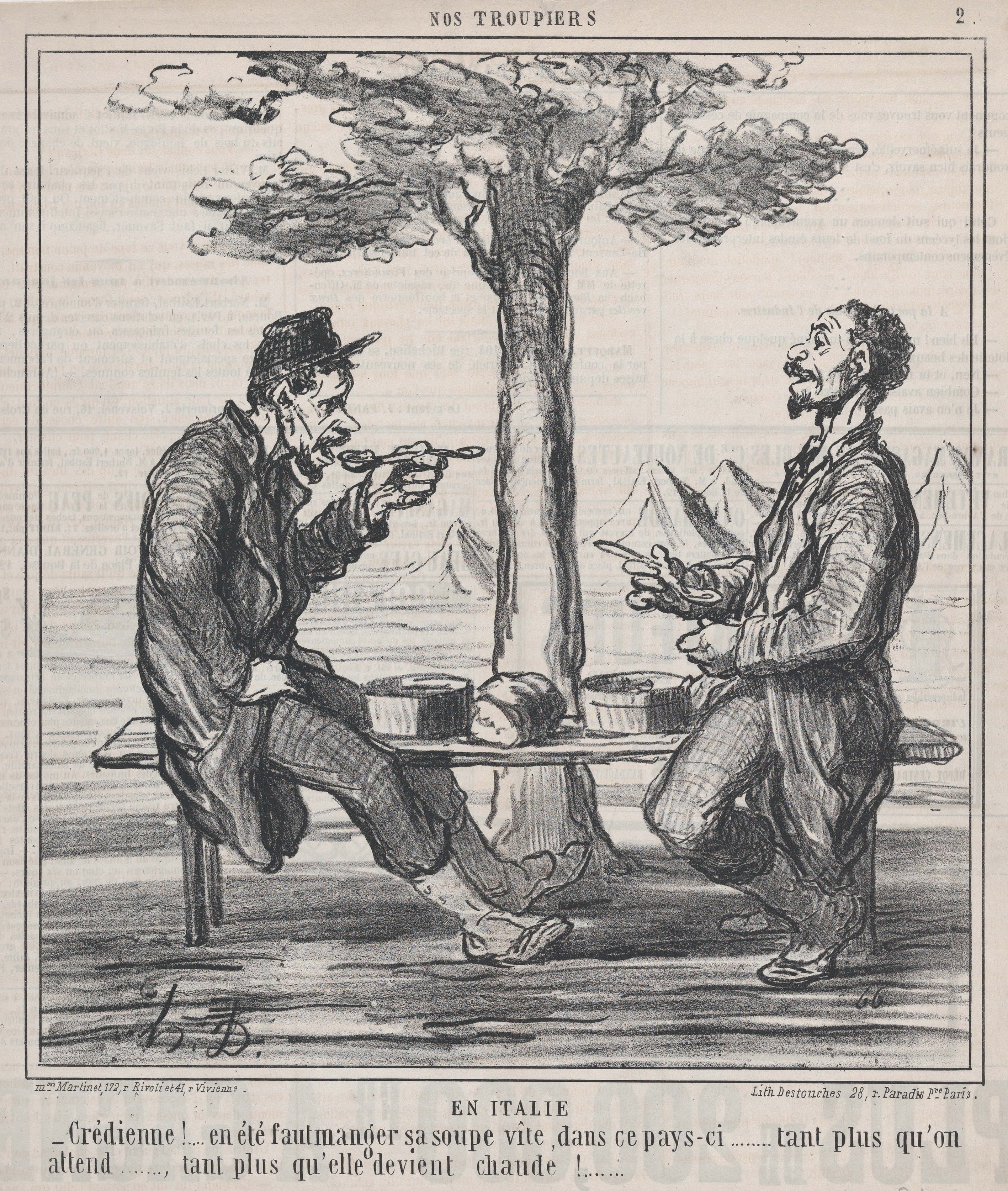 Two Soldiers Eating in Italy Cartoon