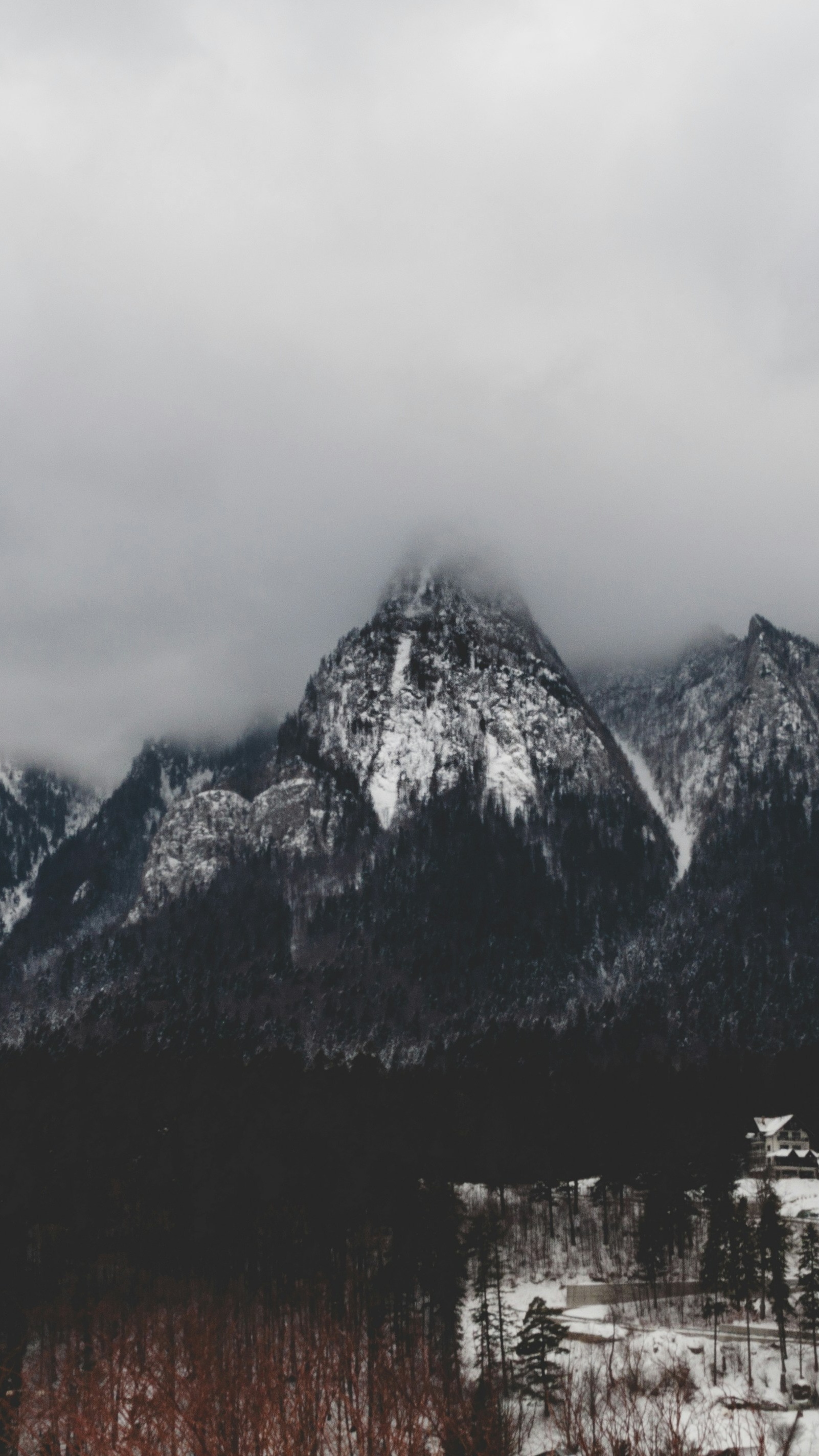 Foggy Snowy Mountain Landscape