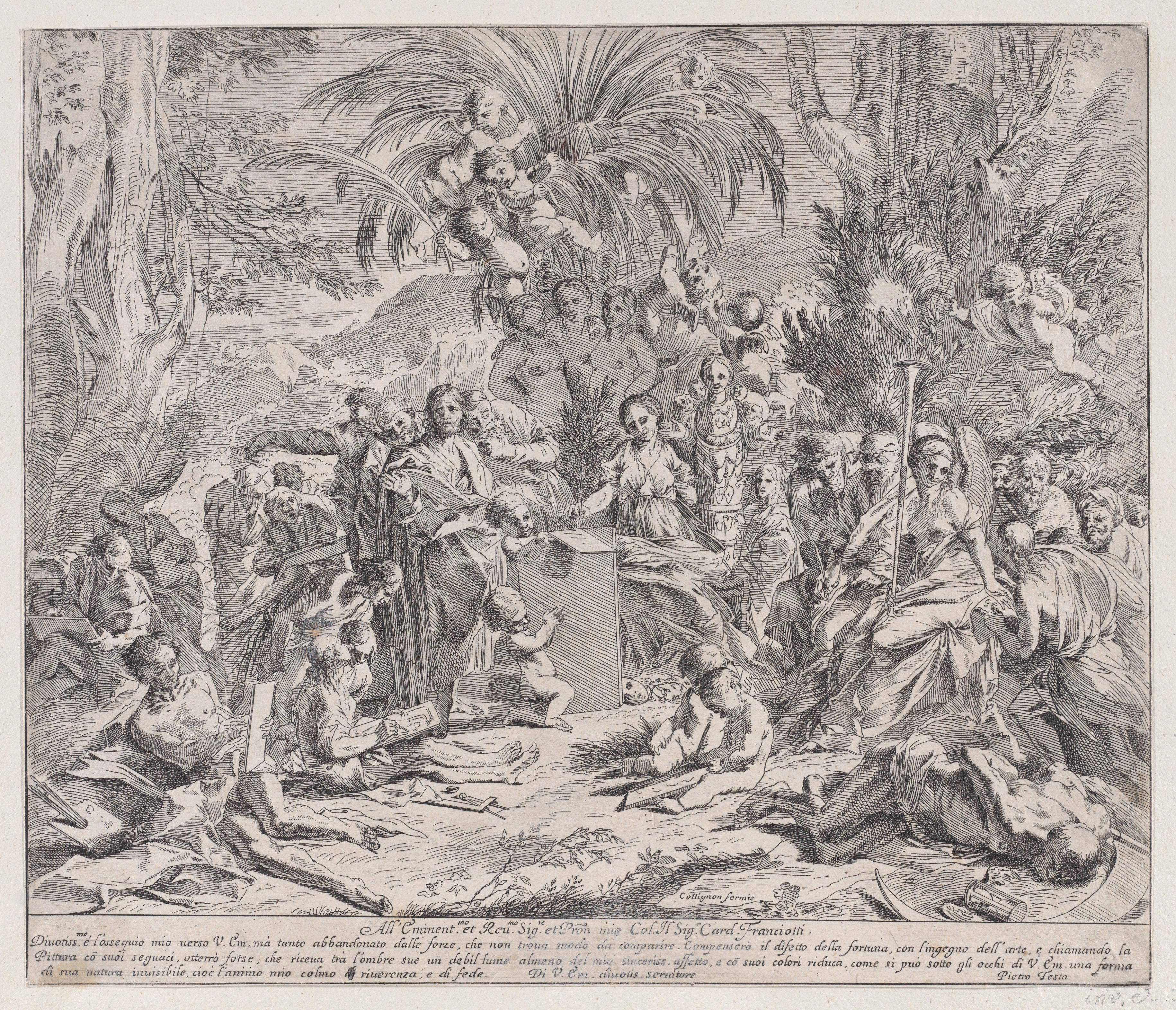 Religious Gathering Antique Etching