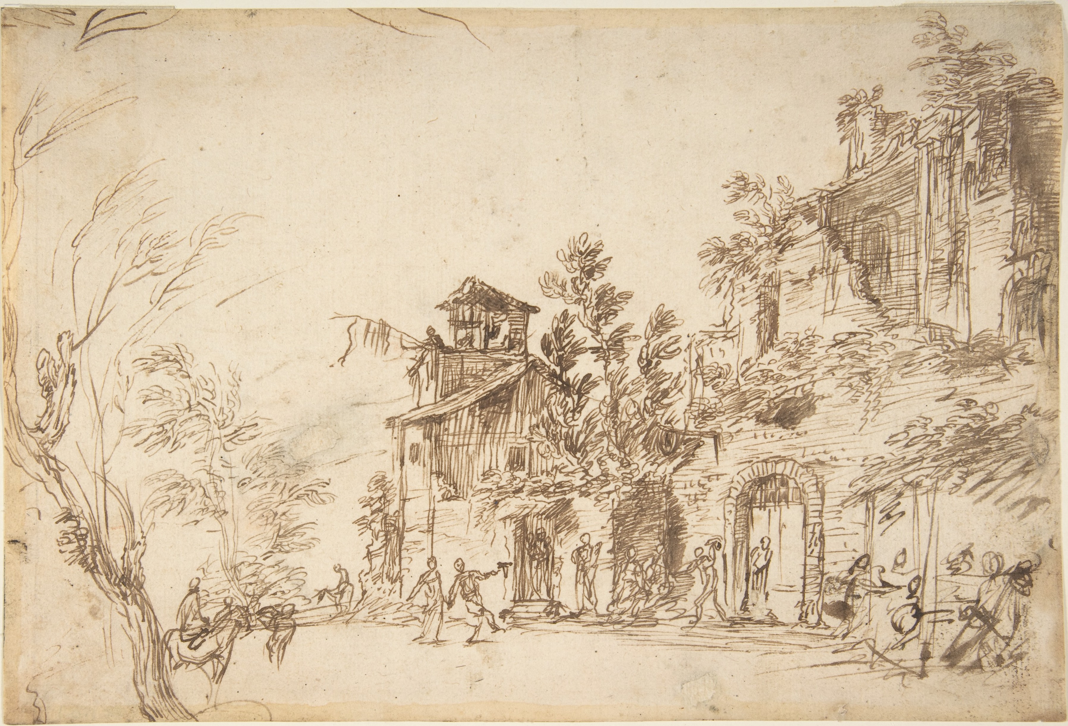 Pen Sketch of Village Street Scene