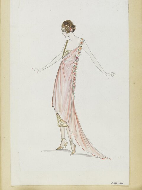 Vintage Pink Evening Gown Sketch