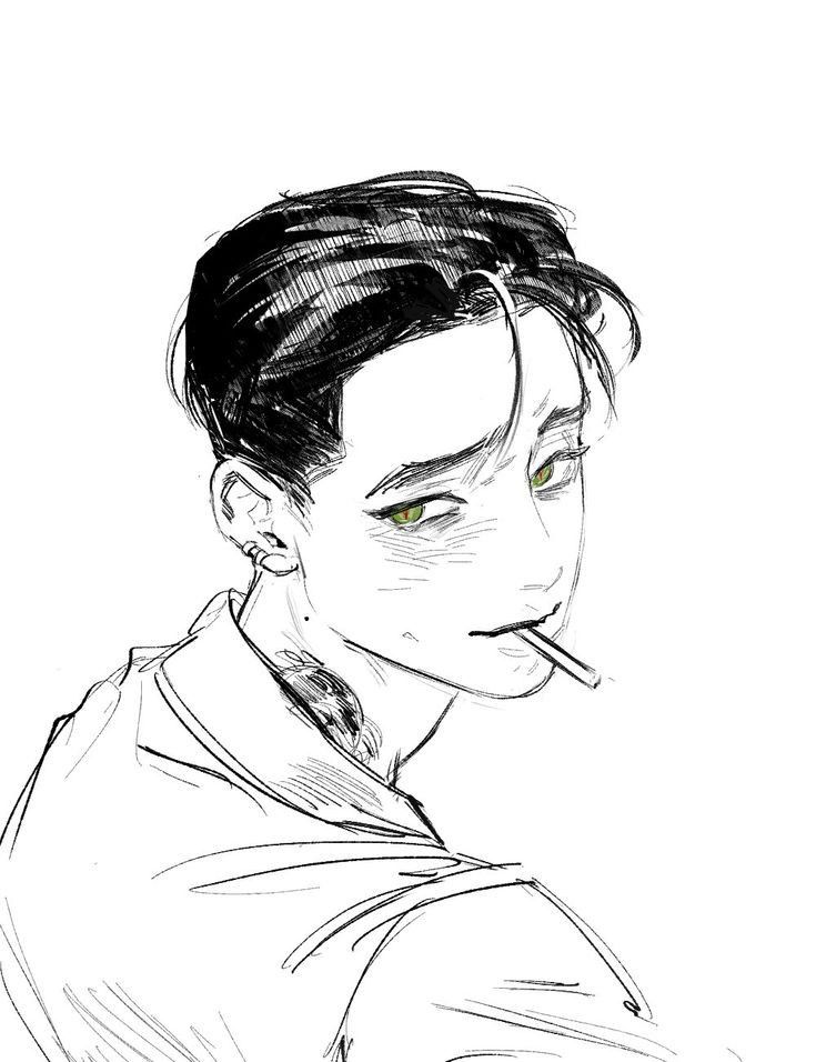Anime Man Smoking Ink Sketch