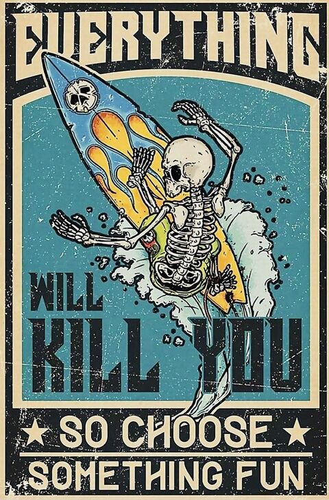 Vintage Skeleton Surfing Motivational Poster