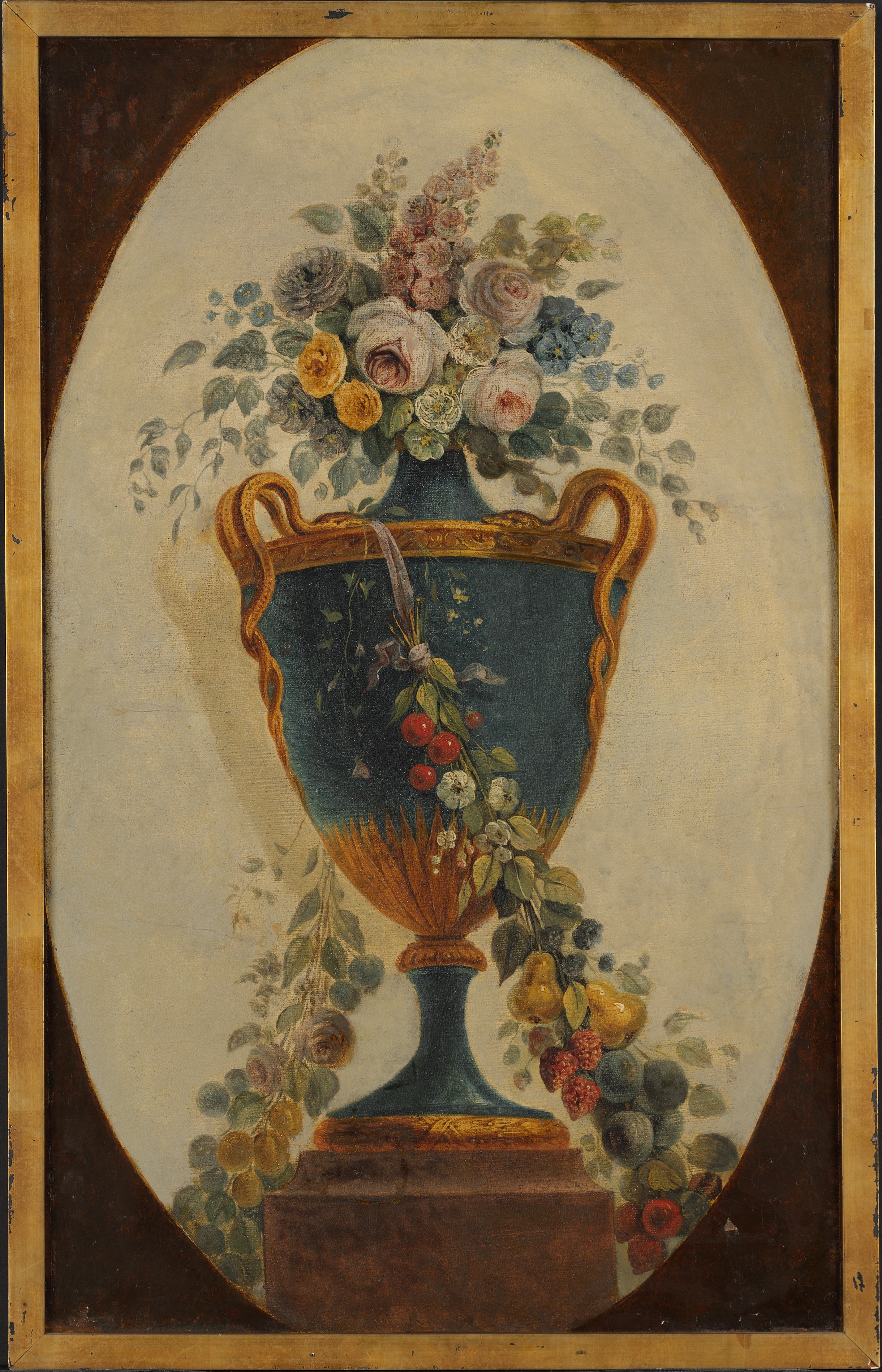 Still Life of Vase With Flowers and Fruit
