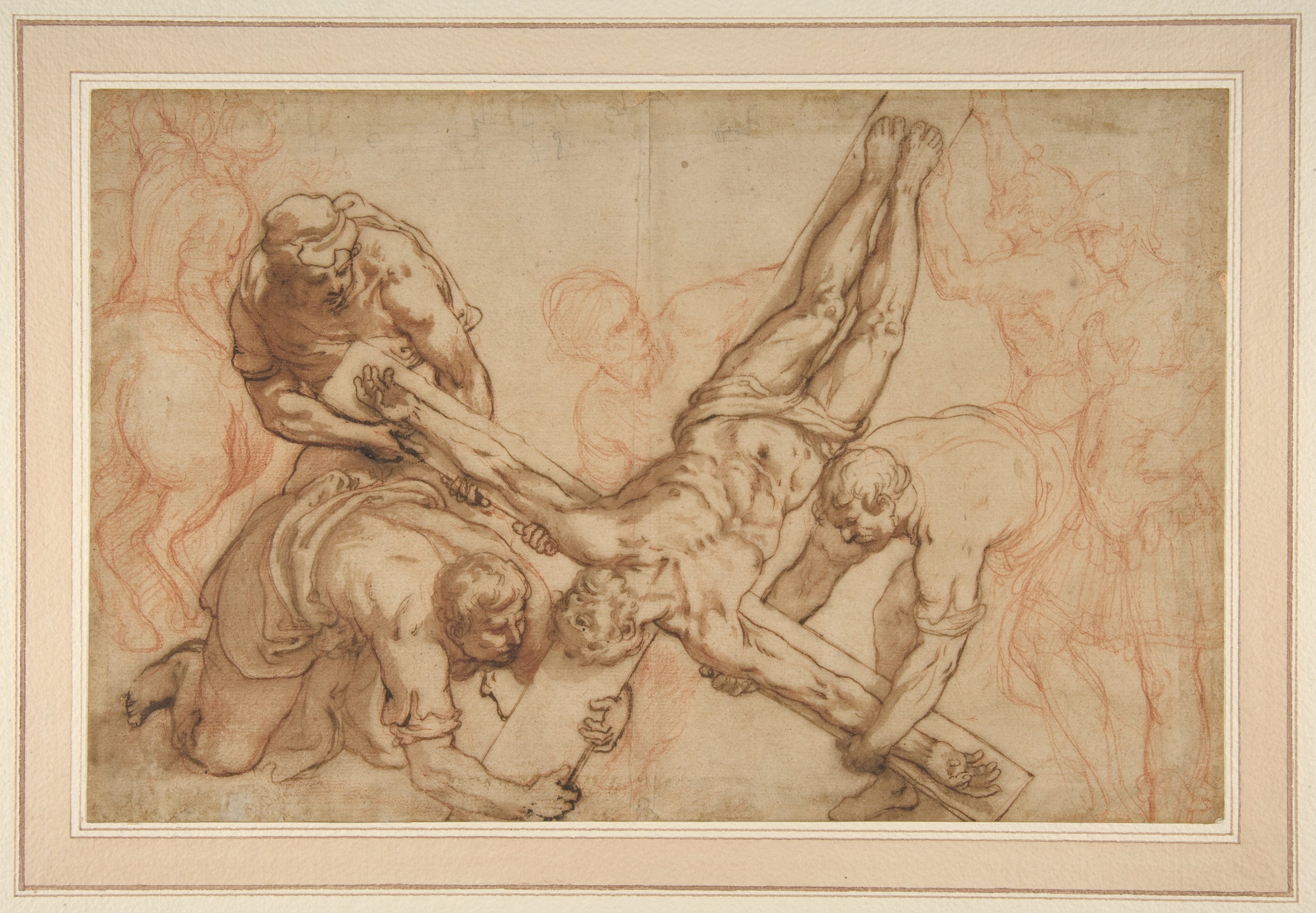 Men Carrying Inverted Crucified Figure