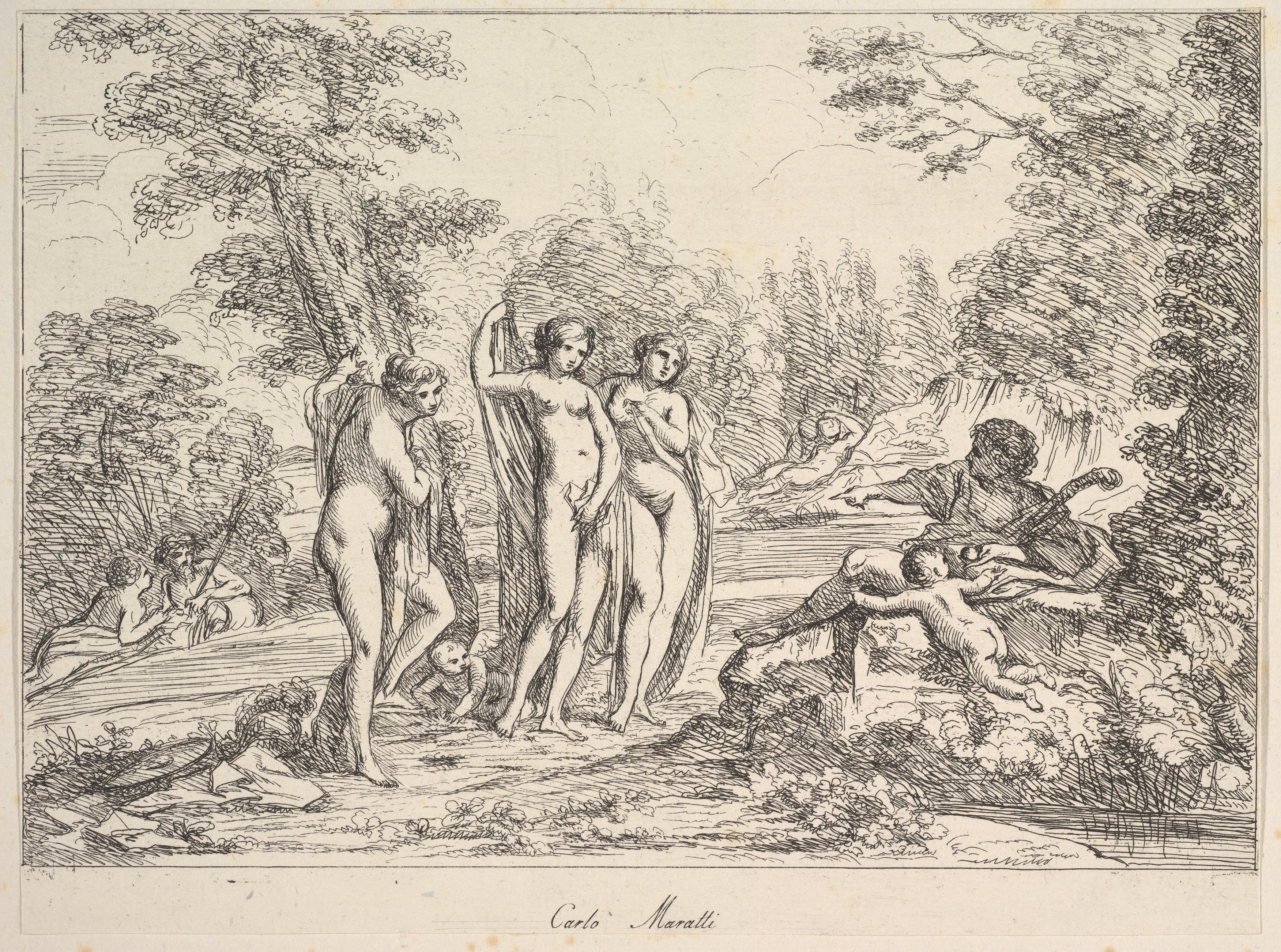 Three Nudes in Wooded Landscape