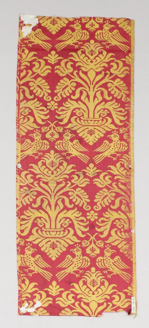 Red Yellow Bird Pattern Textile Fragment