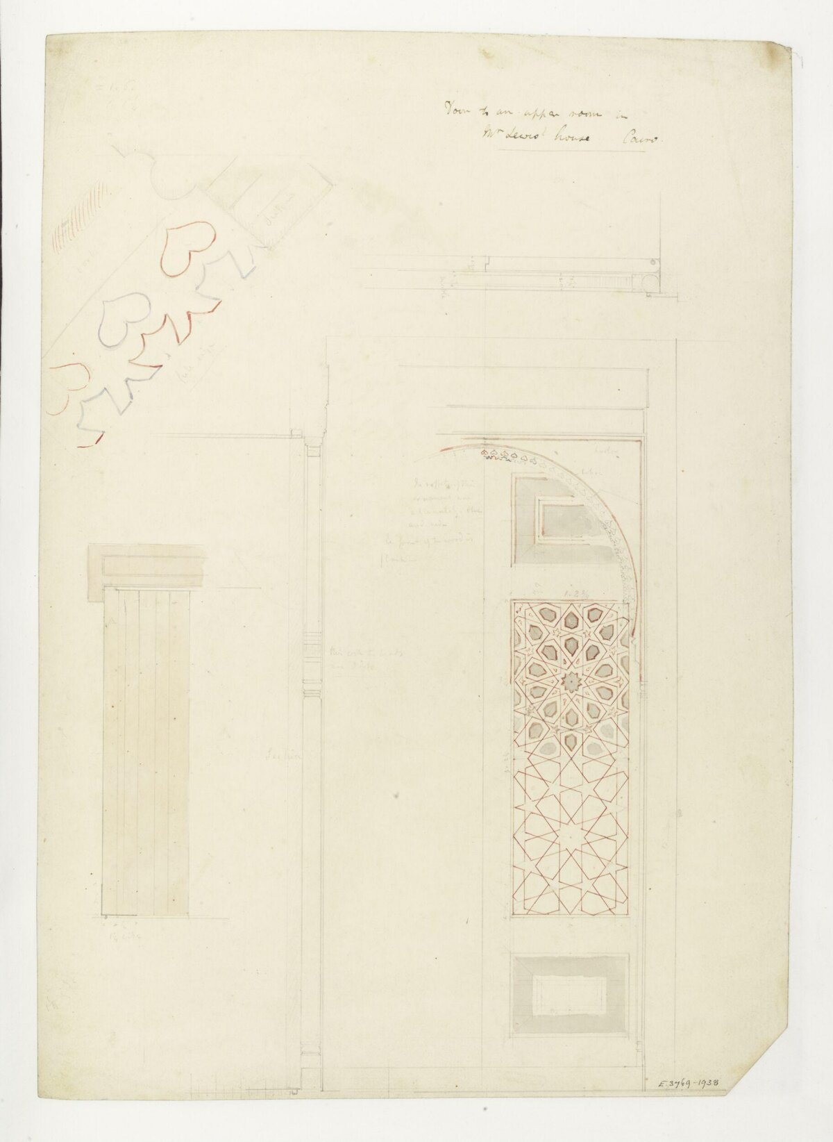 Cairo Mamluk House Door Architectural Drawing