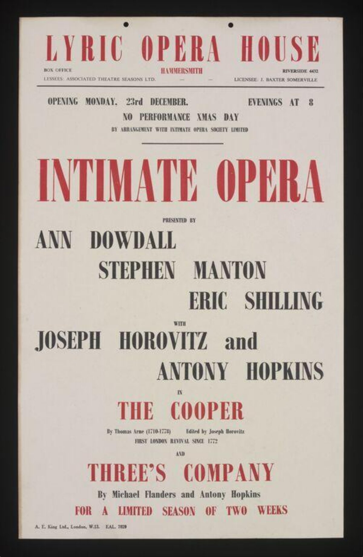 Vintage Lyric Opera House Performance Poster