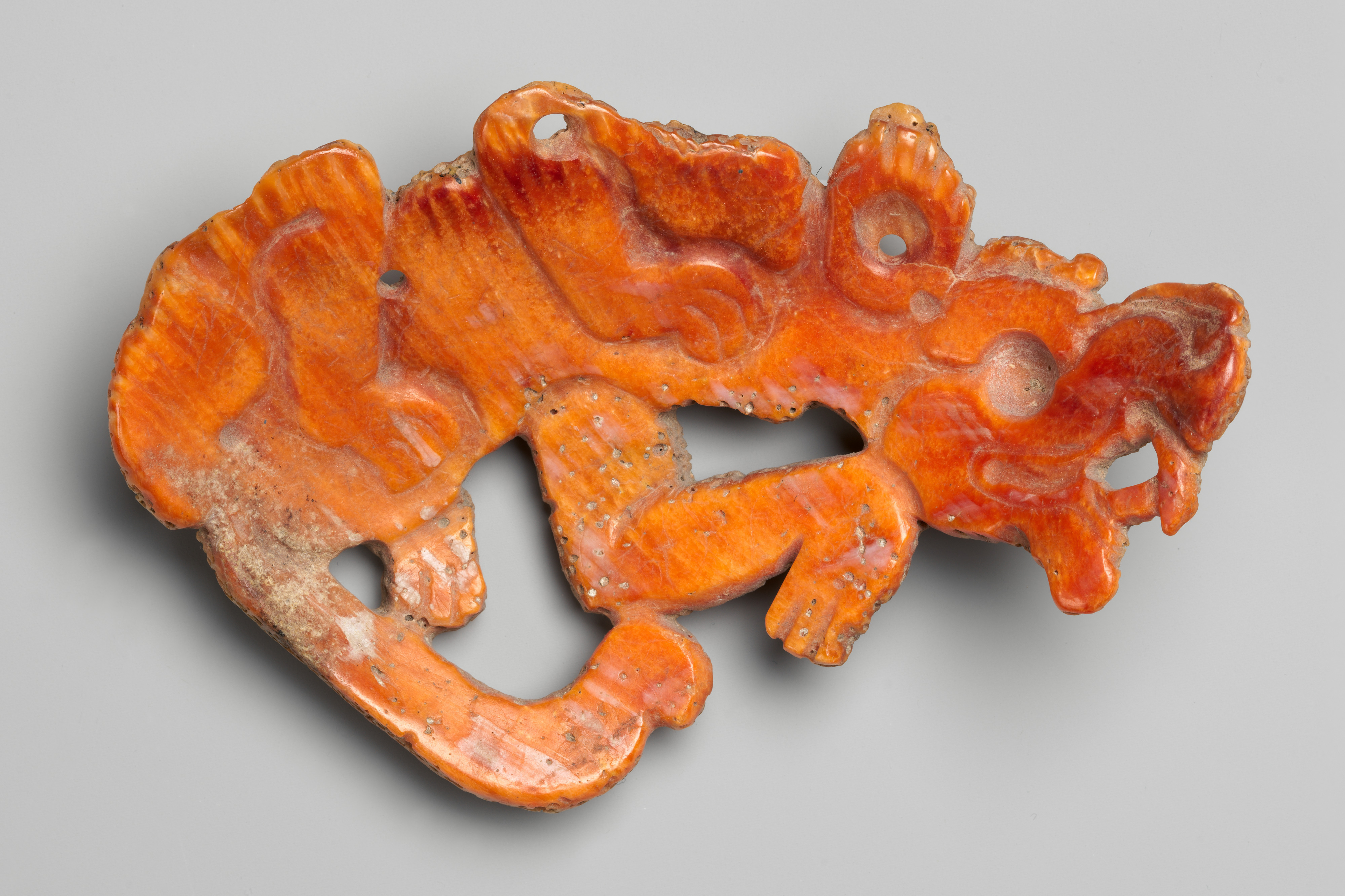 Ancient Carved Orange Beast Pendant