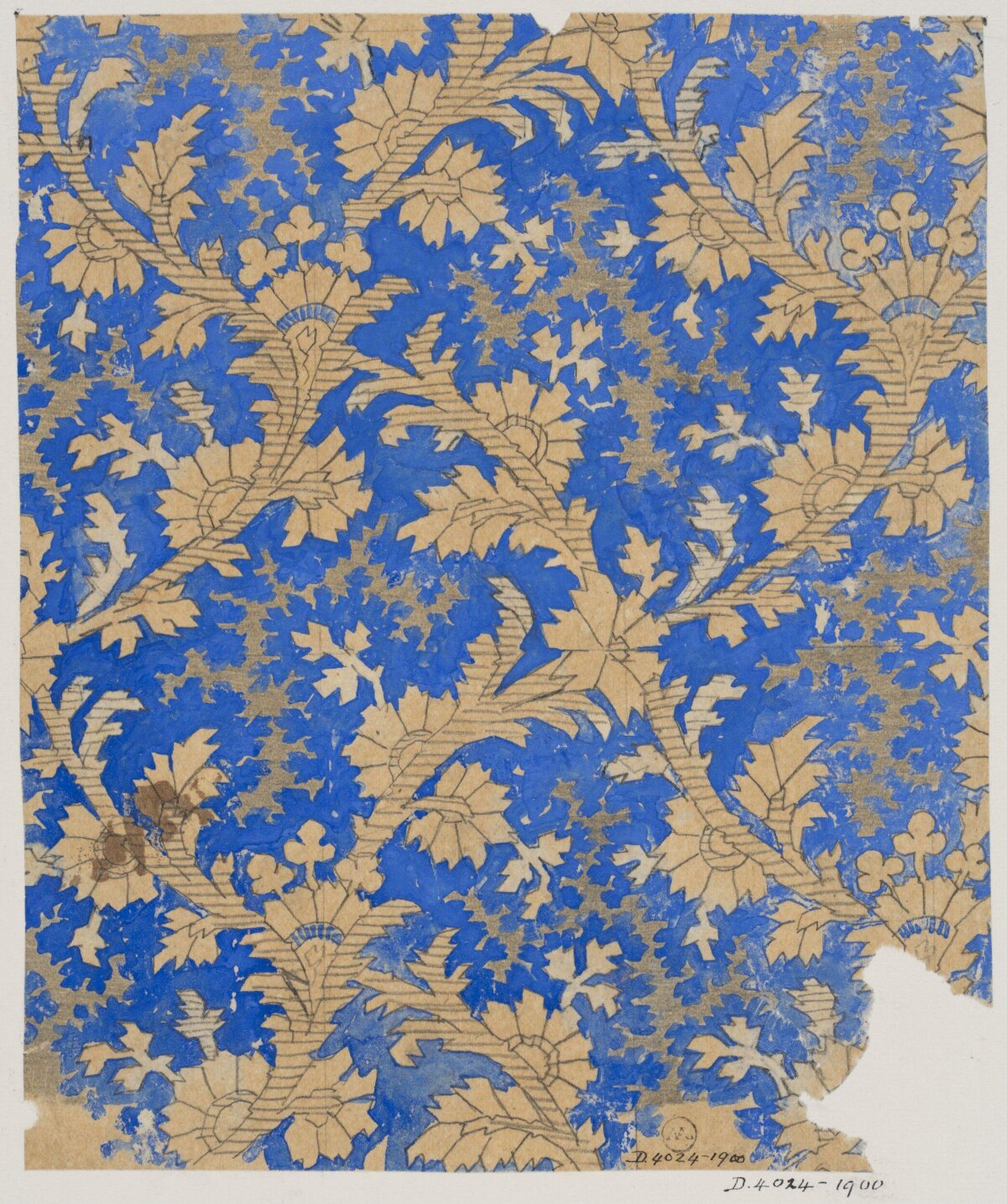 Blue and Gold Floral Textile Pattern