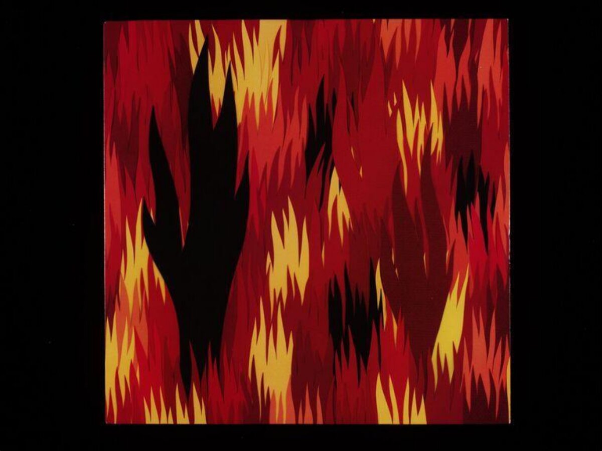 Black Handprint on Flame Background