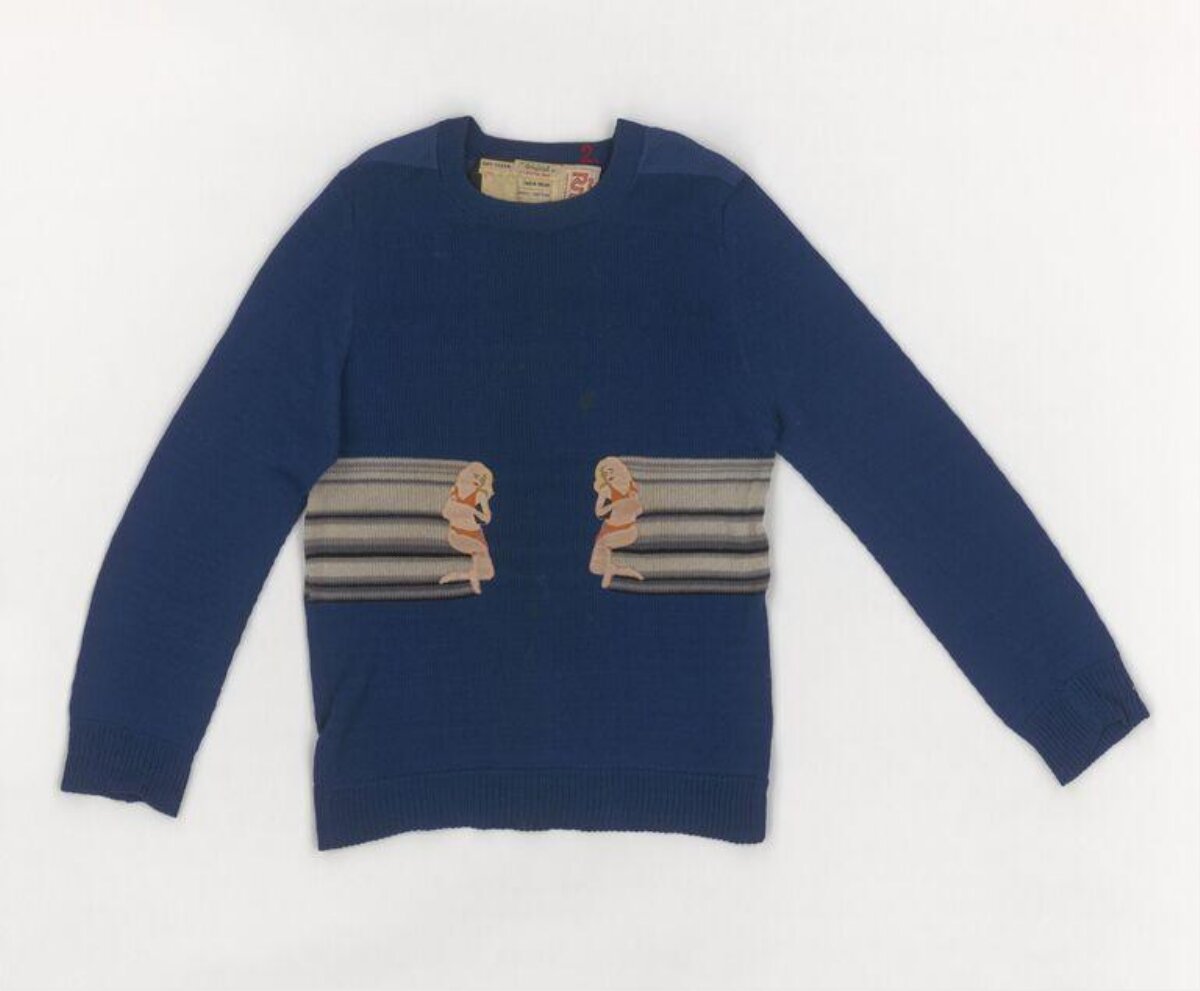 Blue Printed Crew Neck Sweater