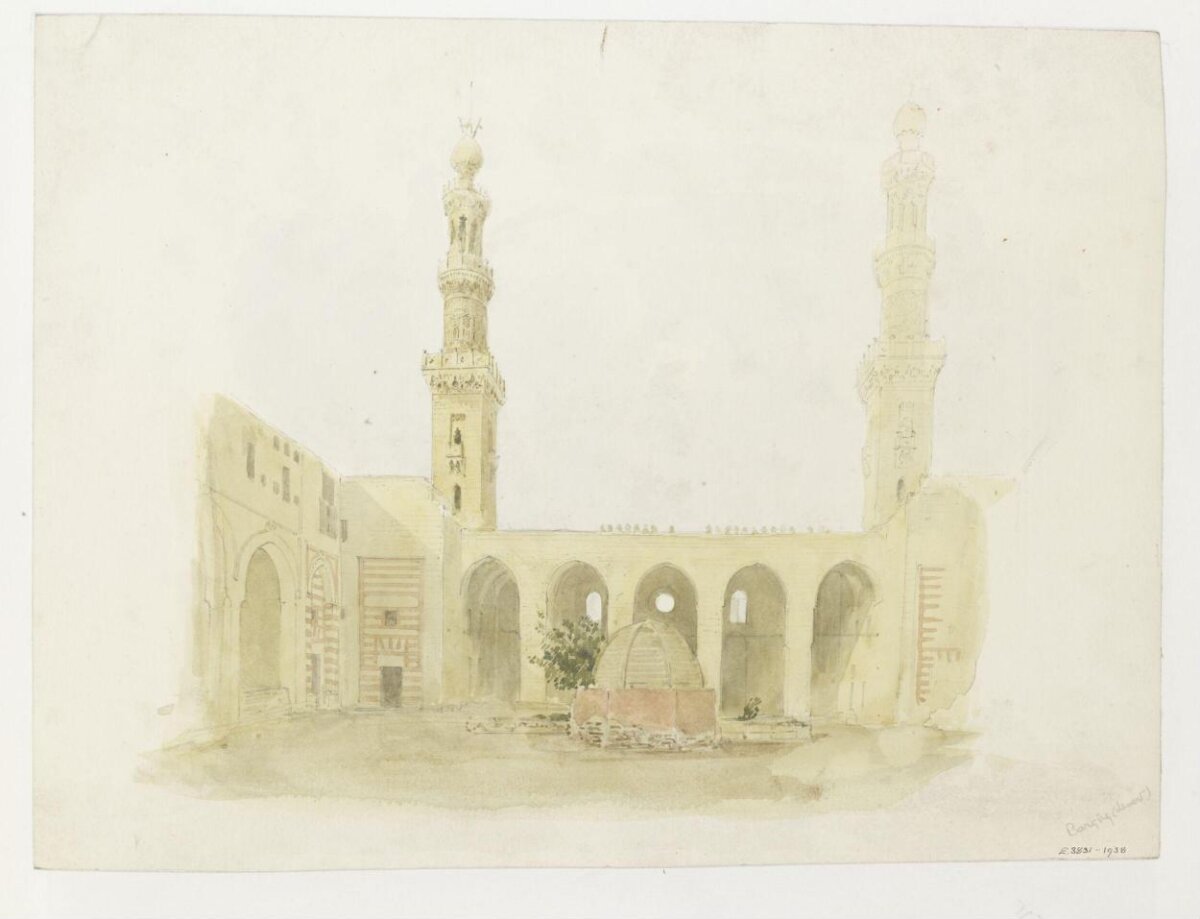 Watercolor Painting of Mosque Courtyard