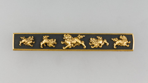 Gilded Five Lions Carved Ornament