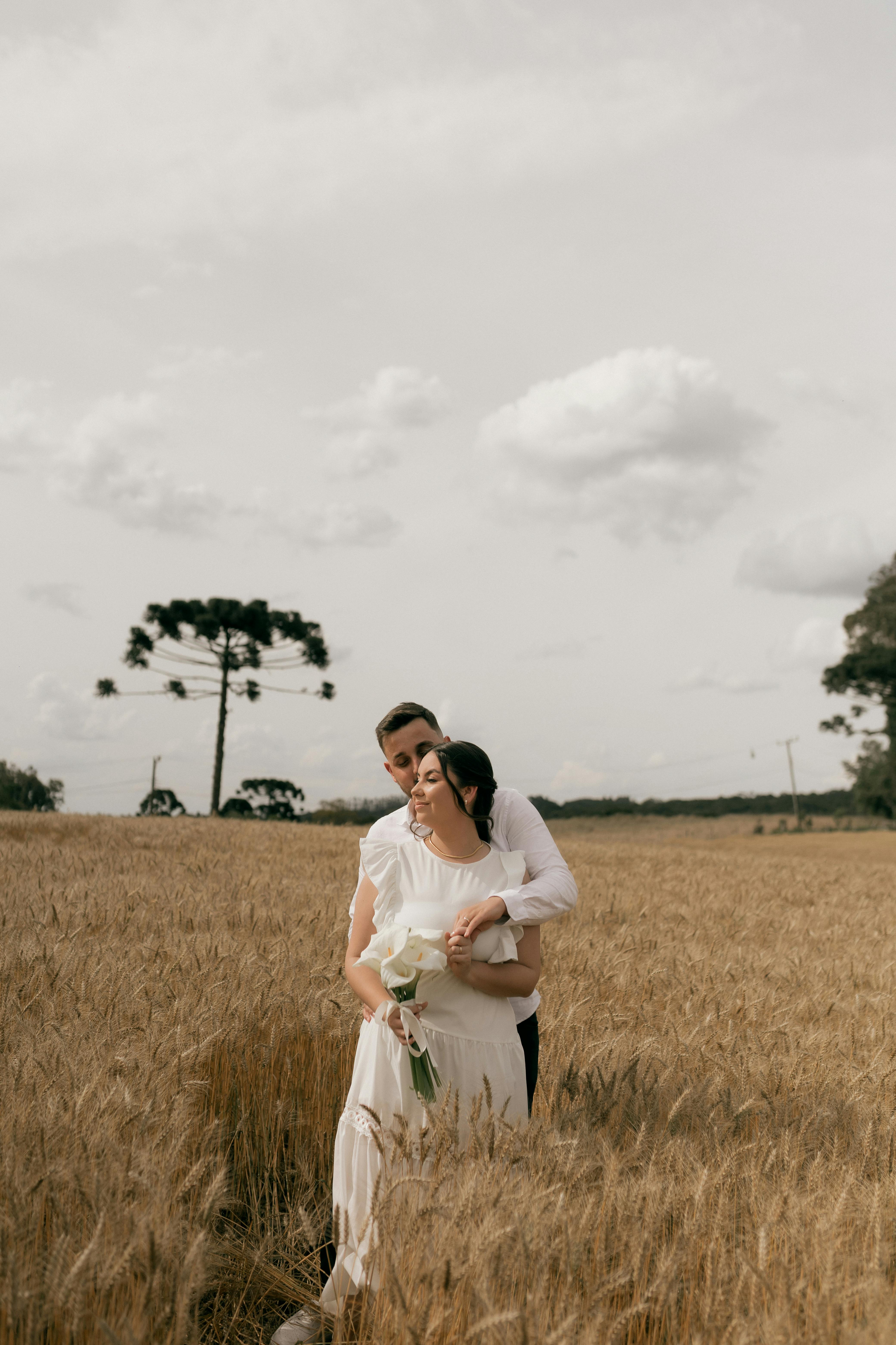 Wedding Couple in Golden Wheat Field