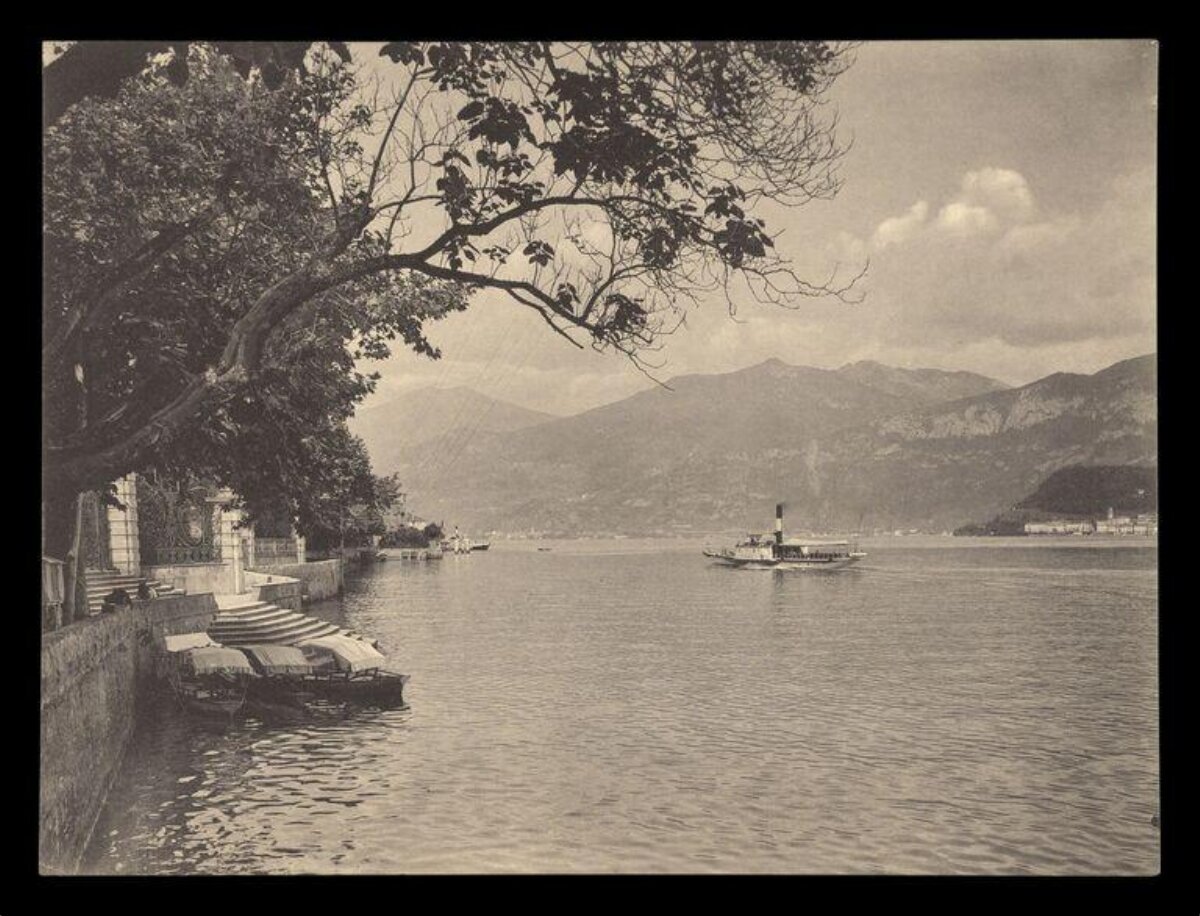 Vintage Lakeside Steamboat Scene