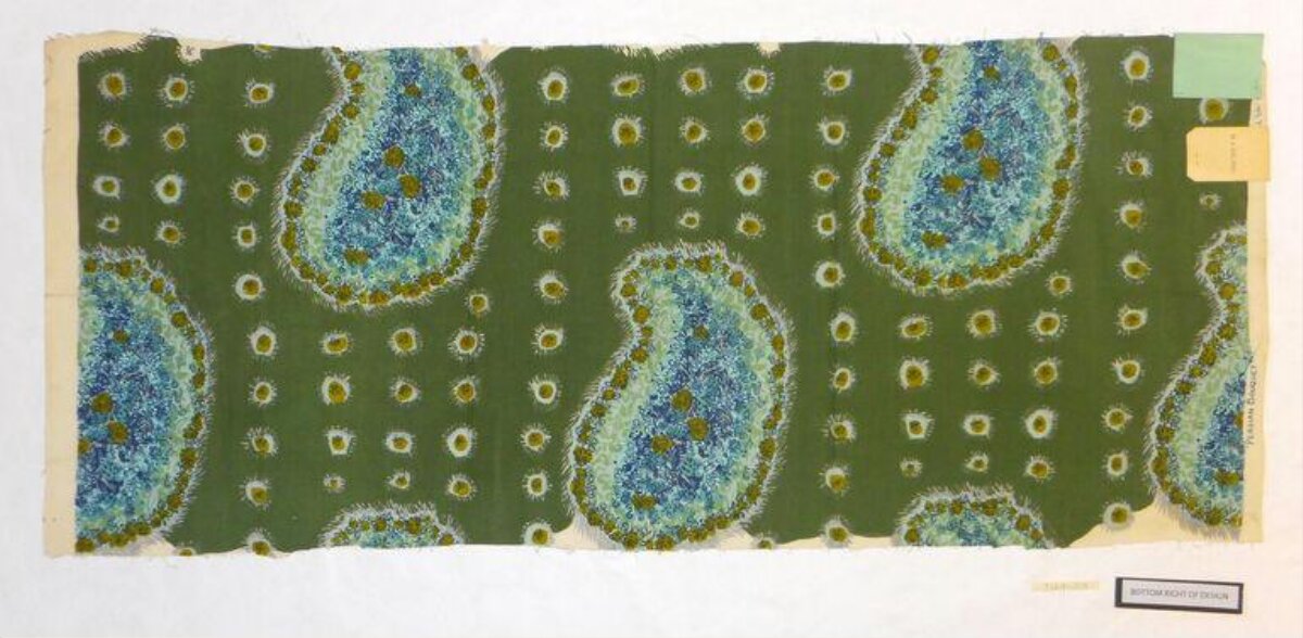 Green Paisley Pattern Textile Swatch