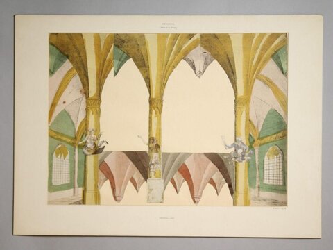 Hand-colored Gothic Interior Engraving