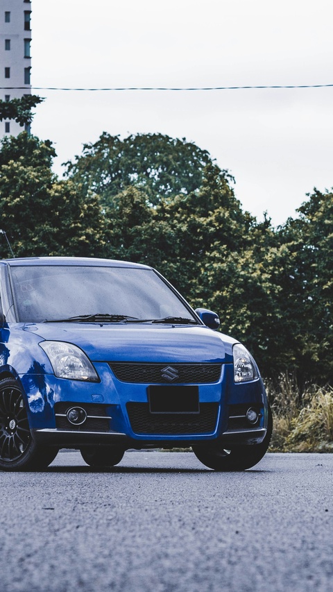 Blue Suzuki Parked on Roadside