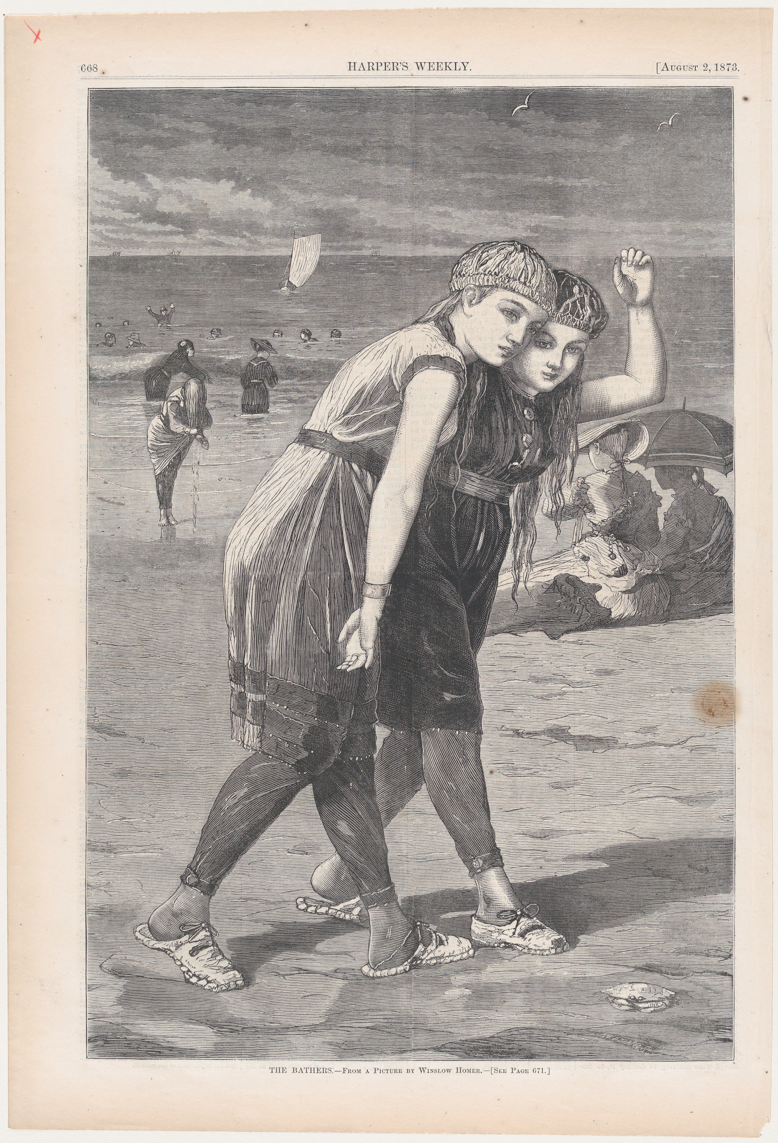 The Bathers 1873 Beach Engraving