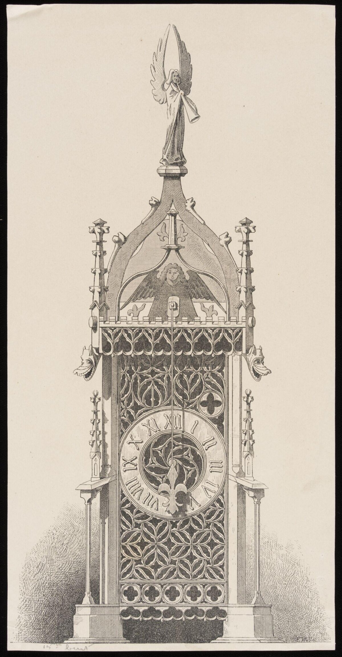 Gothic Style Standing Clock Engraving