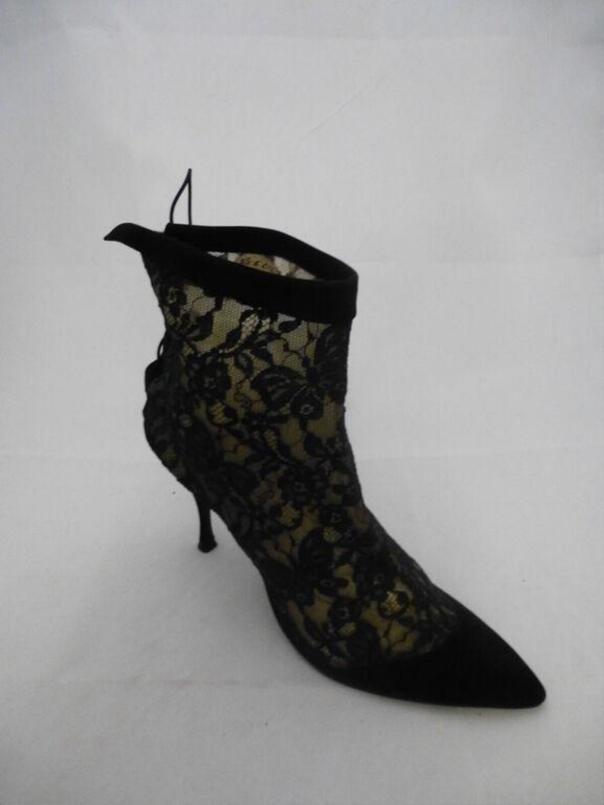 Black Lace High Heel Ankle Boot