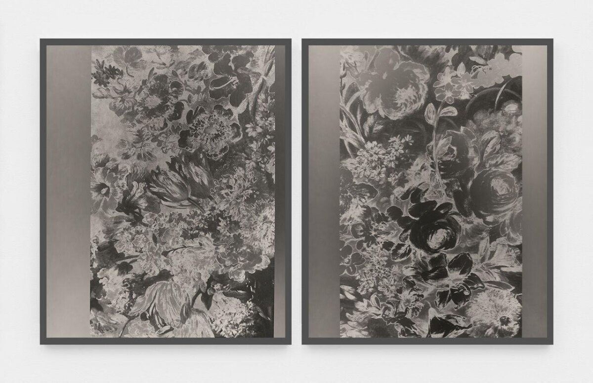 Two Framed Monochrome Floral Artworks