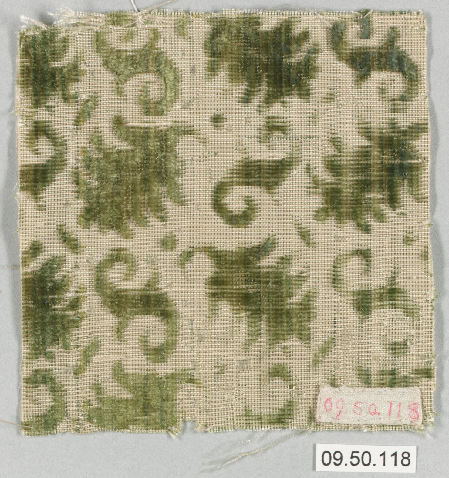 Green Patterned Antique Textile Fragment