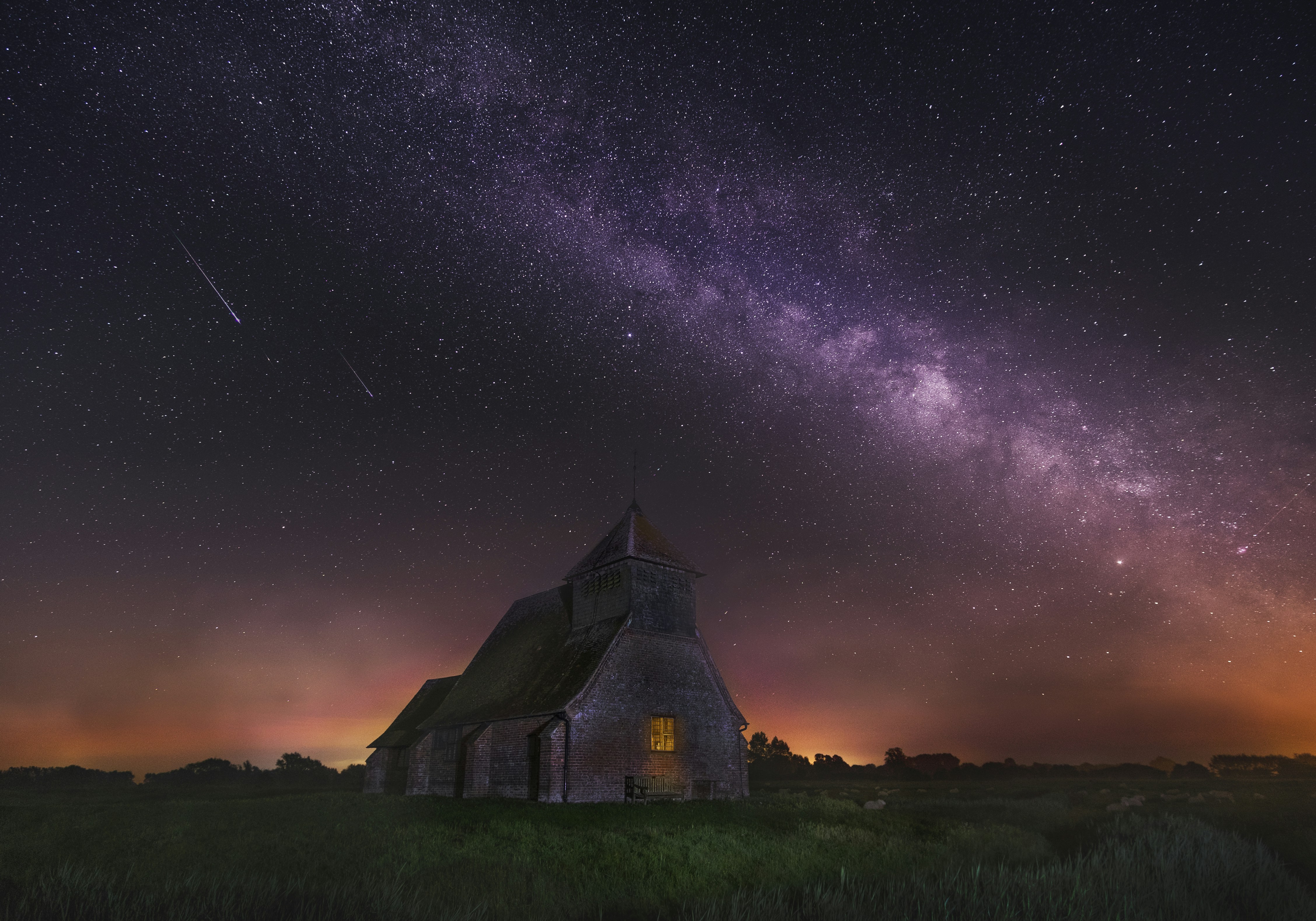 Old Chapel Under Milky Way Night Sky