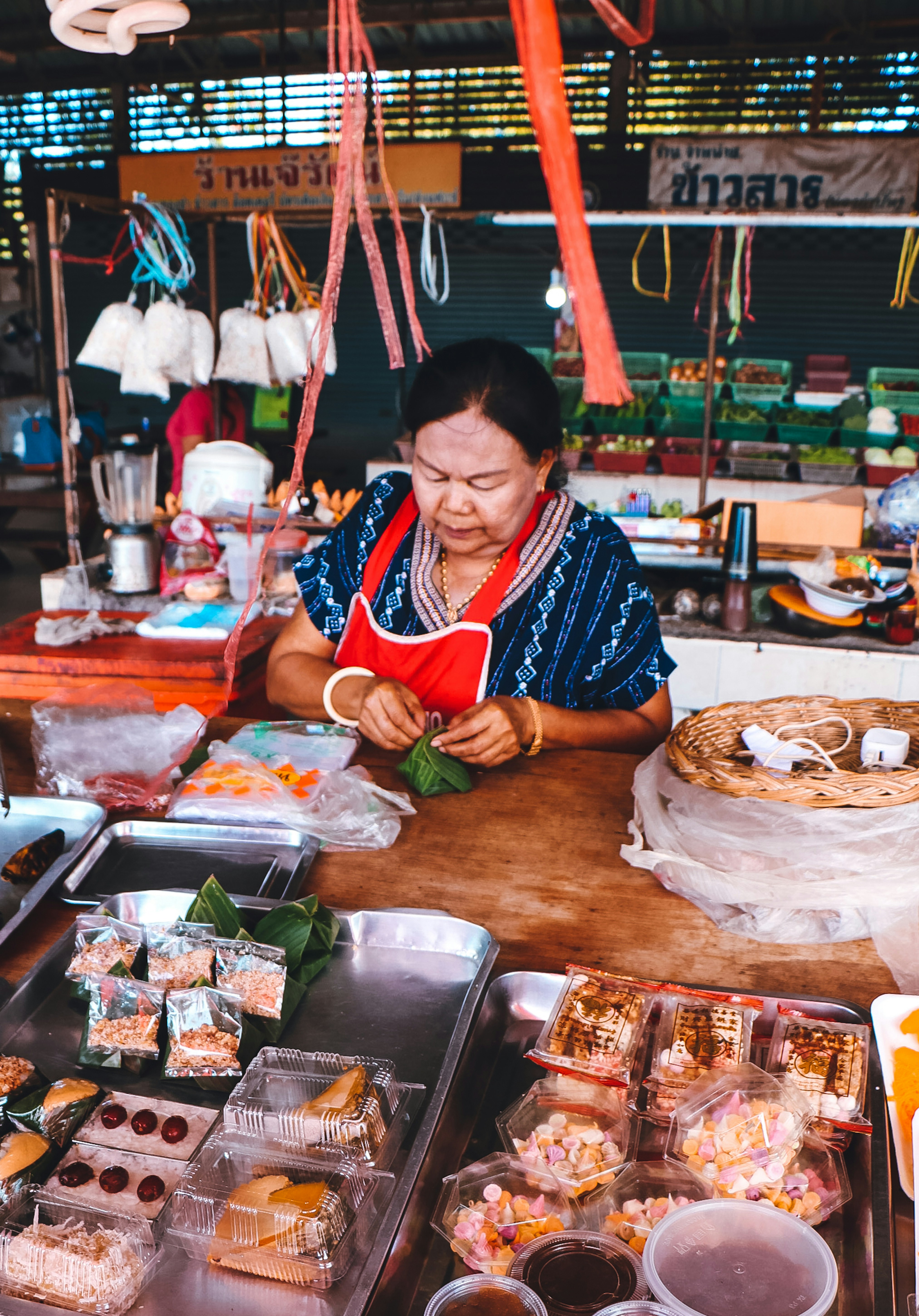Thai Market Vendor Preparing Snacks