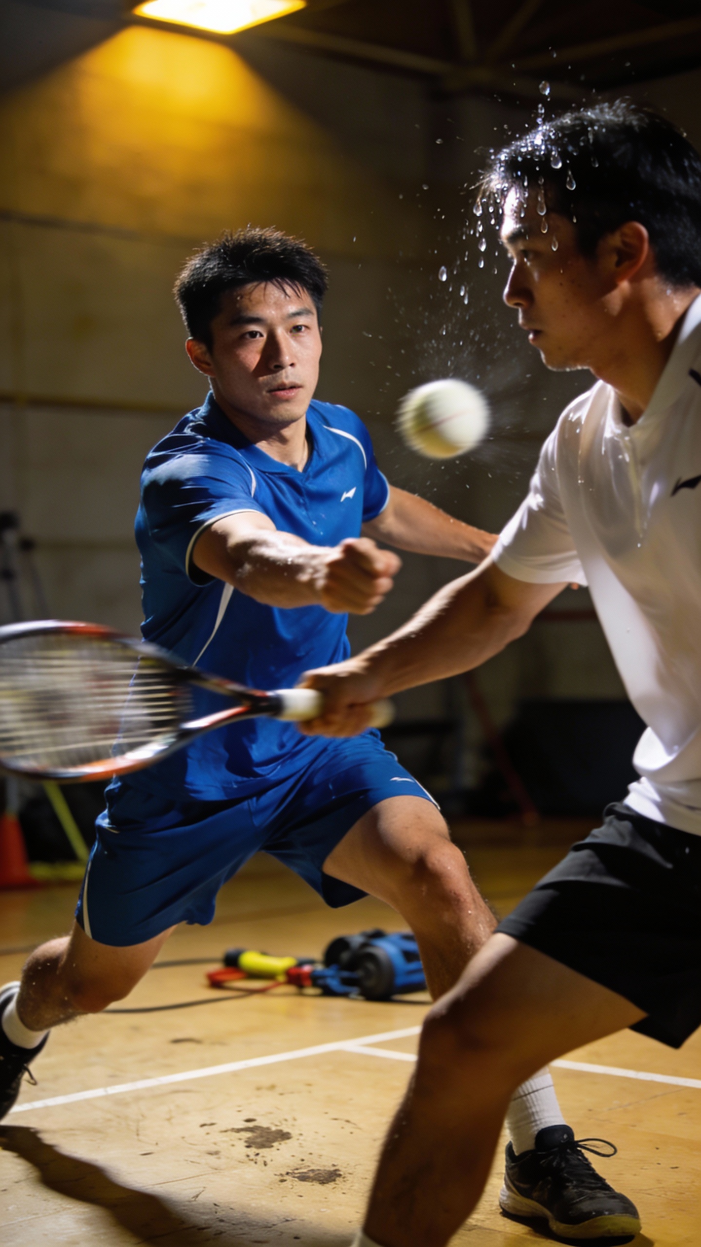 Two Men Competing in Squash Match