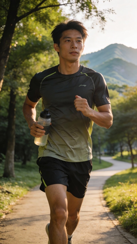 Man Jogging on Park Trail