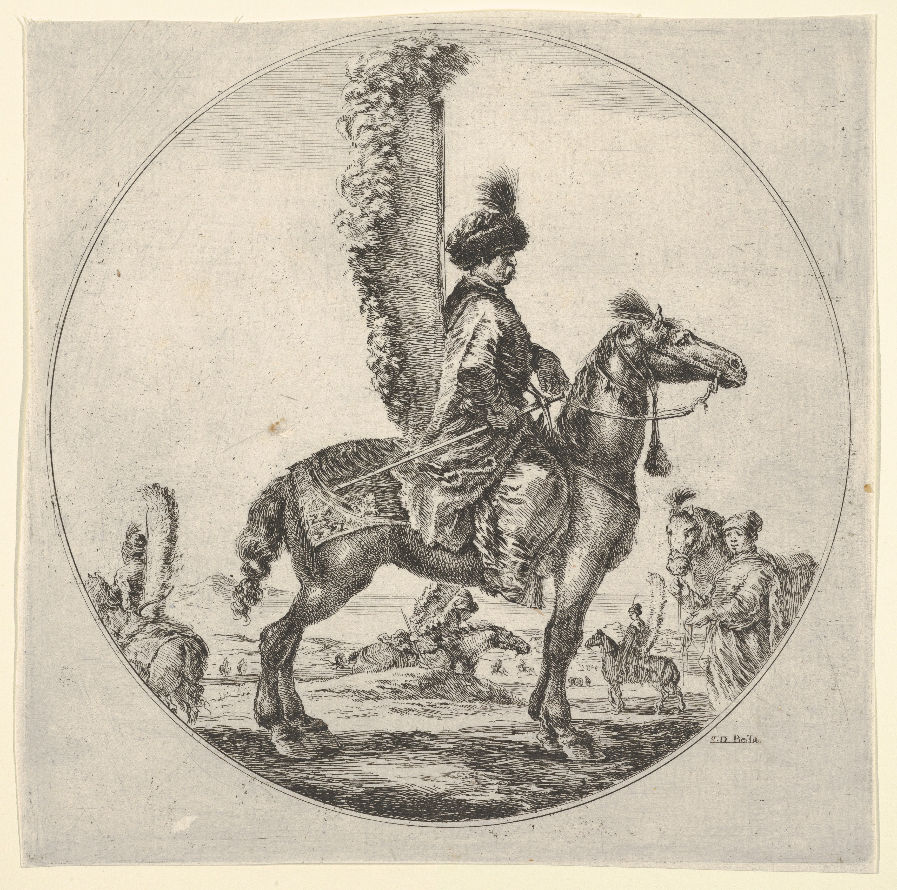 Antique Etching of a Mounted Horseman