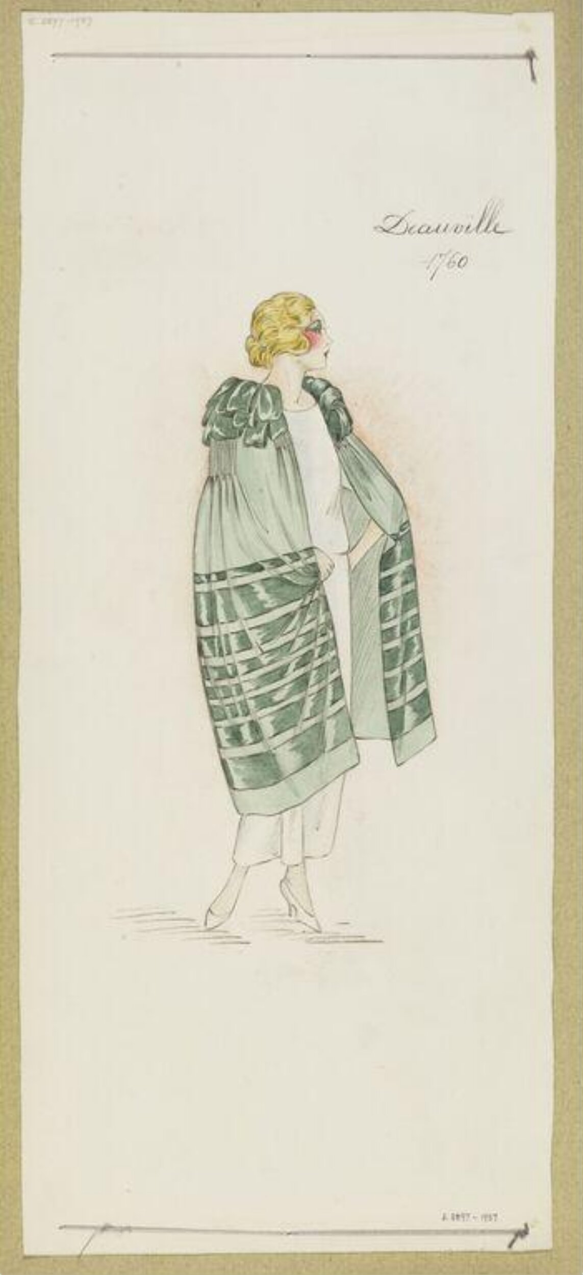 Vintage Green Coat Fashion Sketch