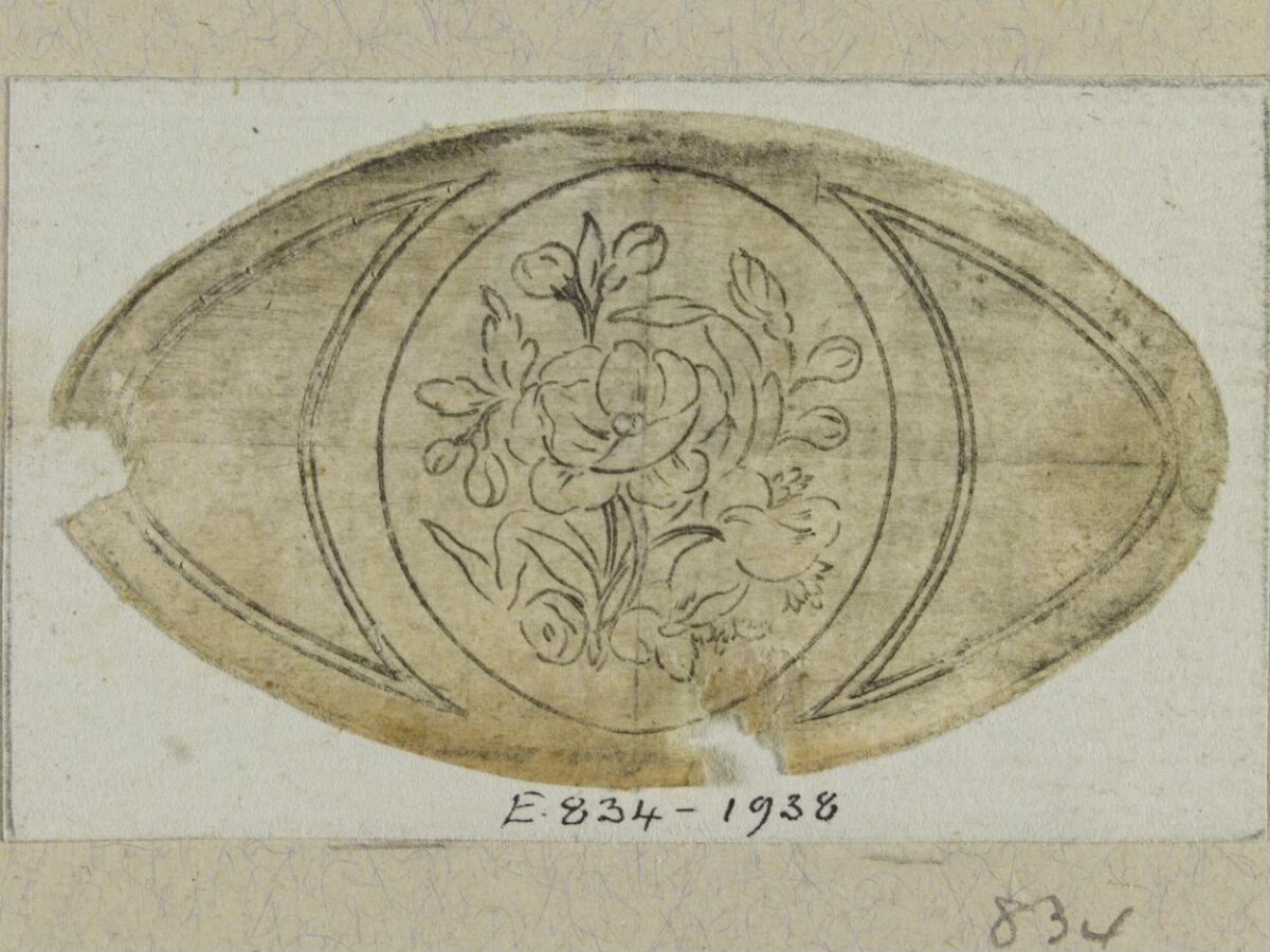 Antique Oval Floral Design Sketch