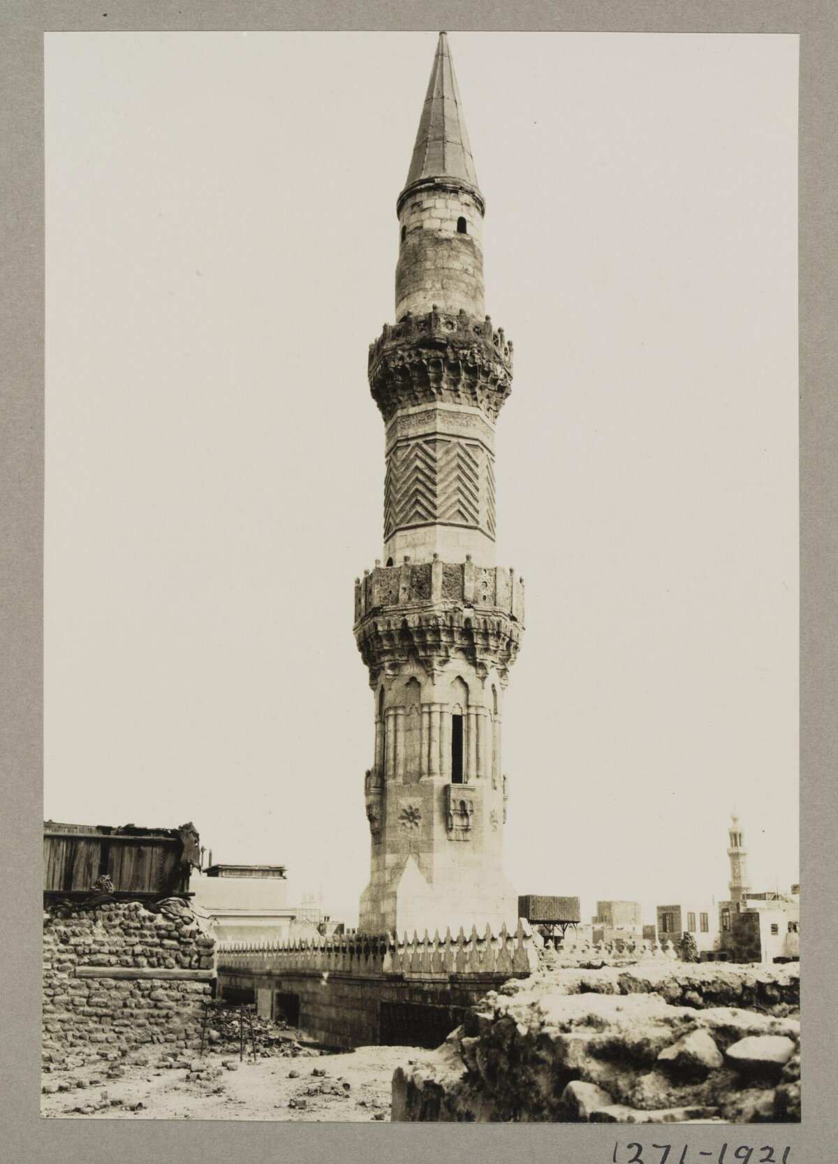 Vintage View of Ornate Stone Minaret
